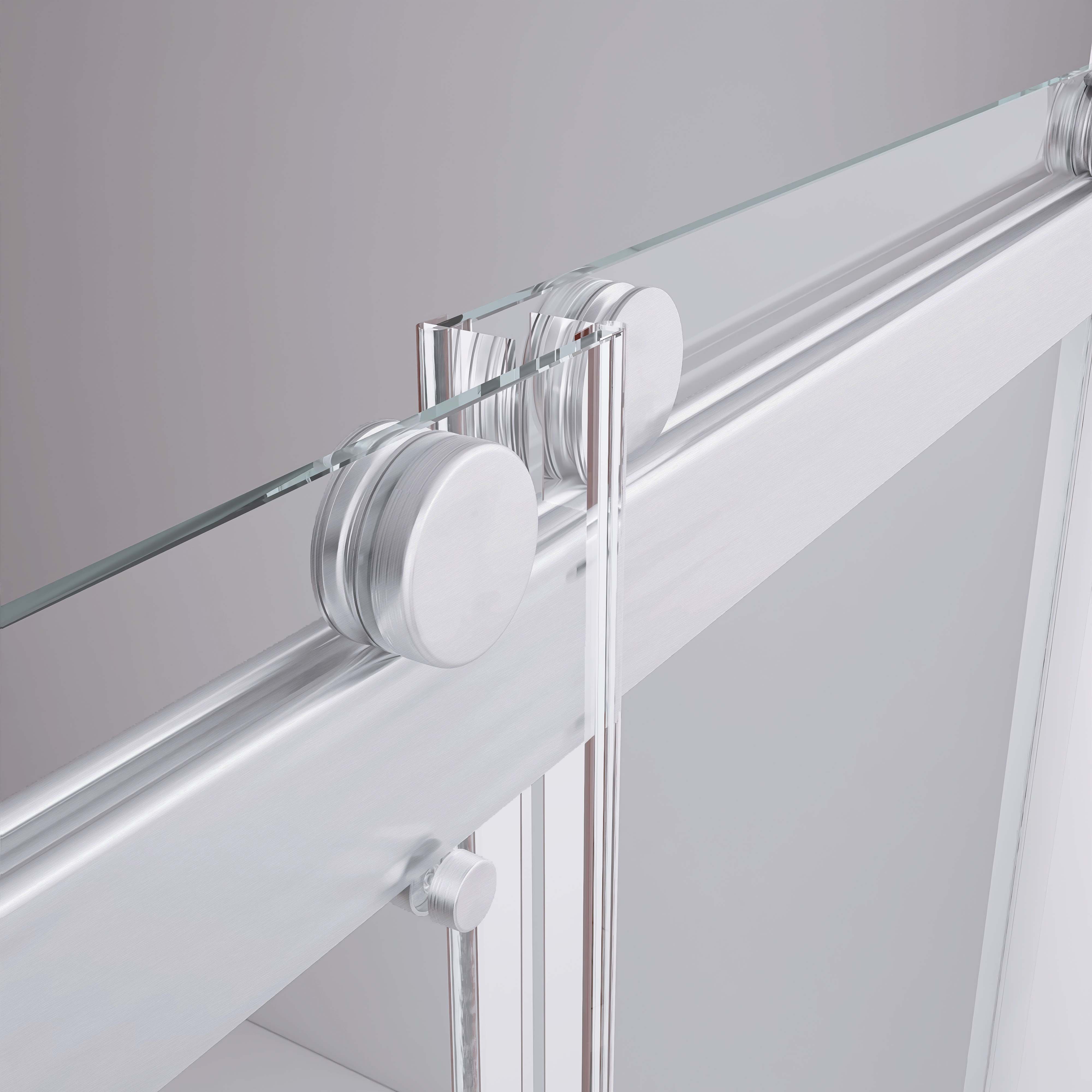 57" - 60" W 79" H Frameless Double Sliding Shower Door with Tempered Glass in Brushed Nickel