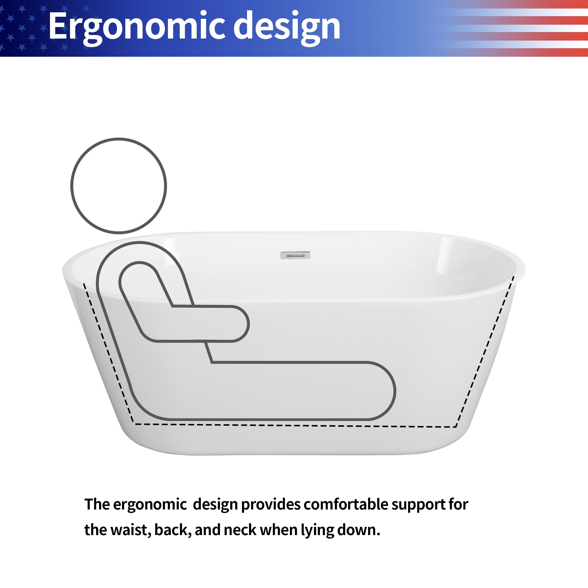 59" Oval Acrylic Freestanding Soaking Bathtub with Overflow
