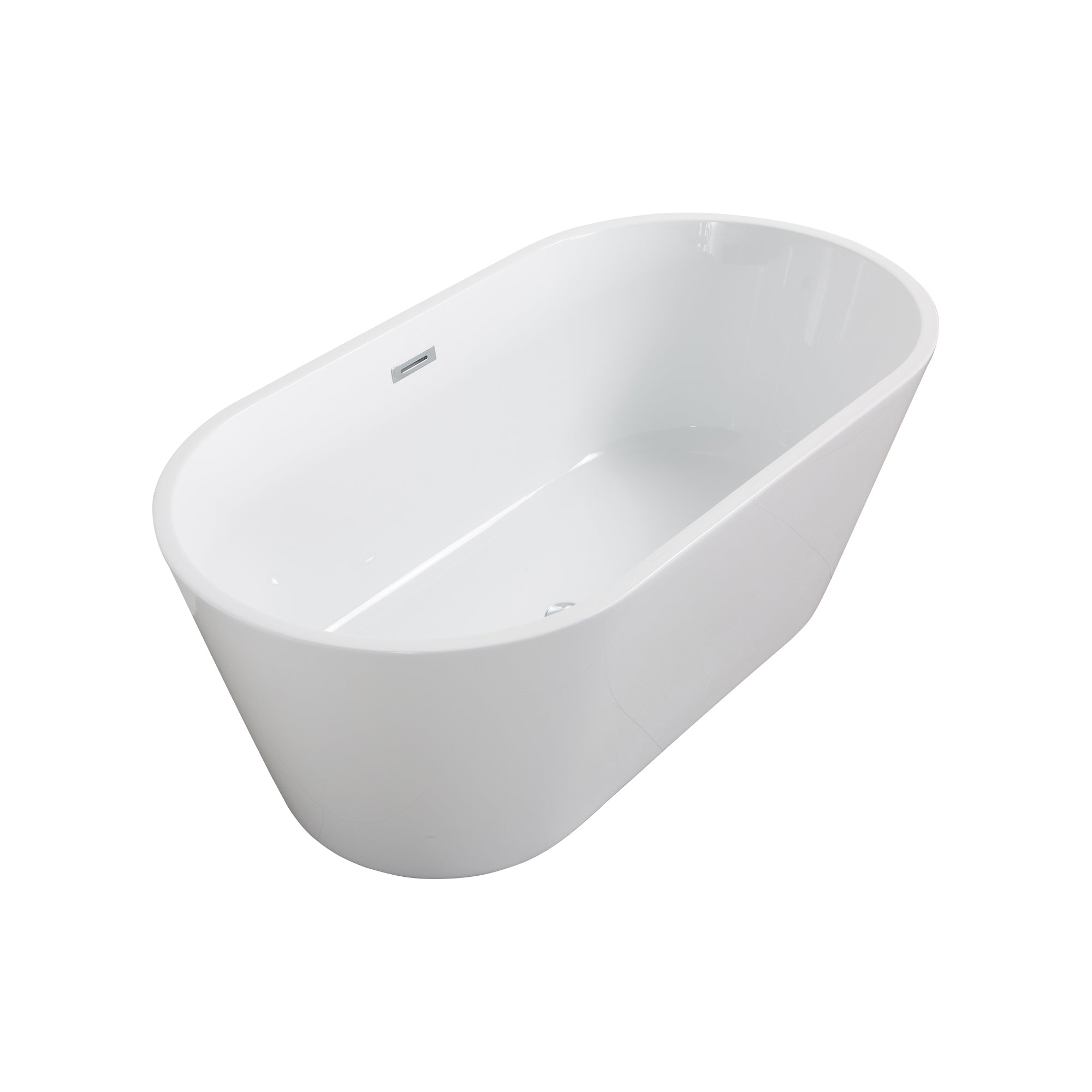 59" Oval Acrylic Freestanding Soaking Bathtub with Overflow