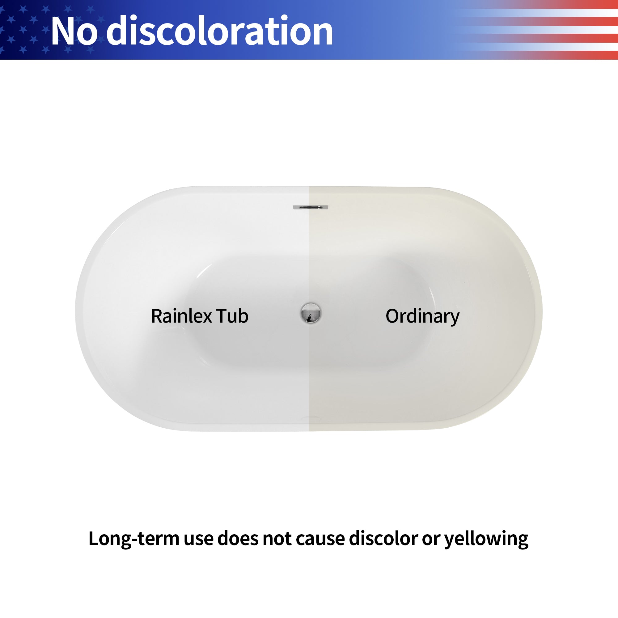 67" Oval Acrylic Freestanding Soaking Bathtub with Overflow