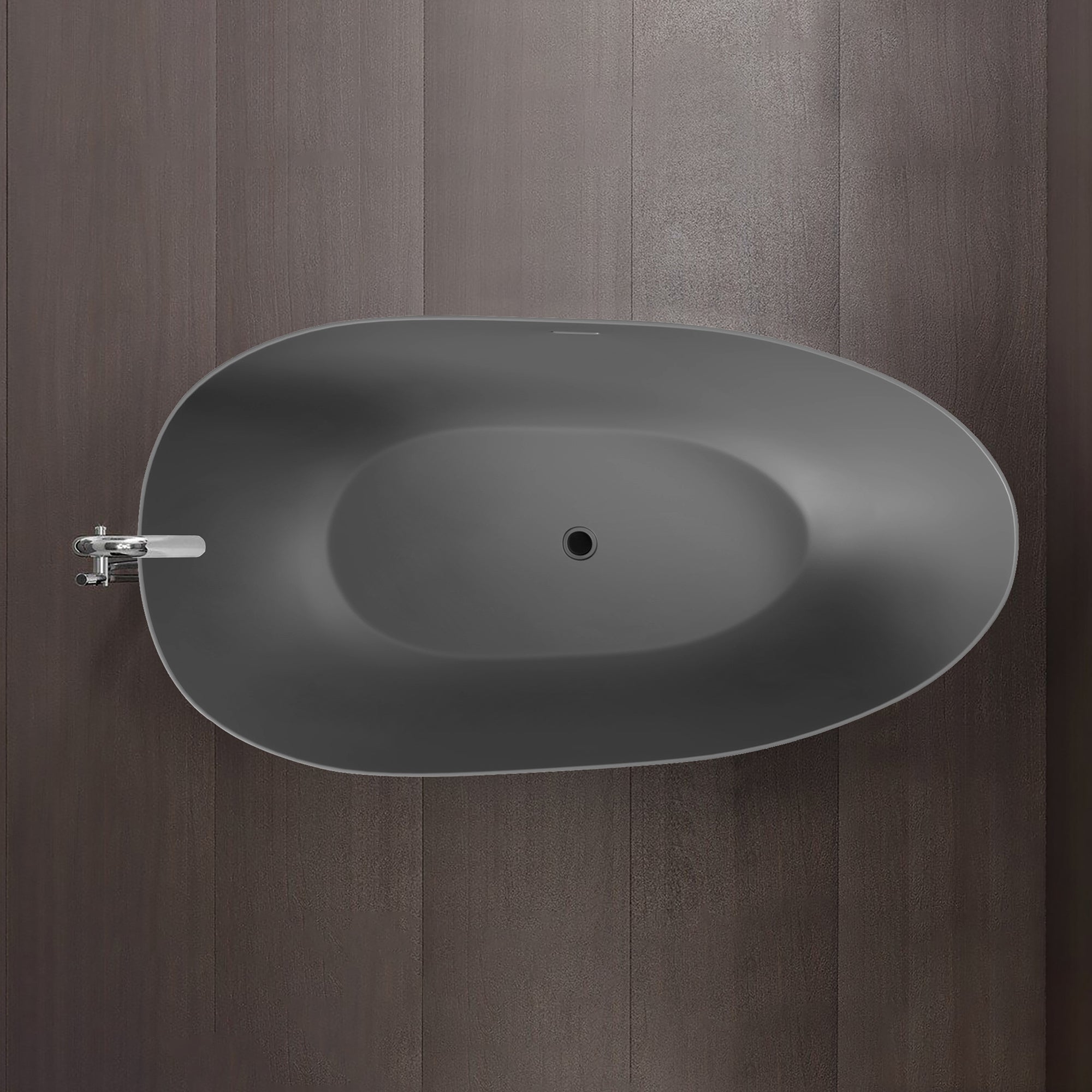 65" Egg Shaped Freestanding Solid Surface Soaking Bathtub with Overflow