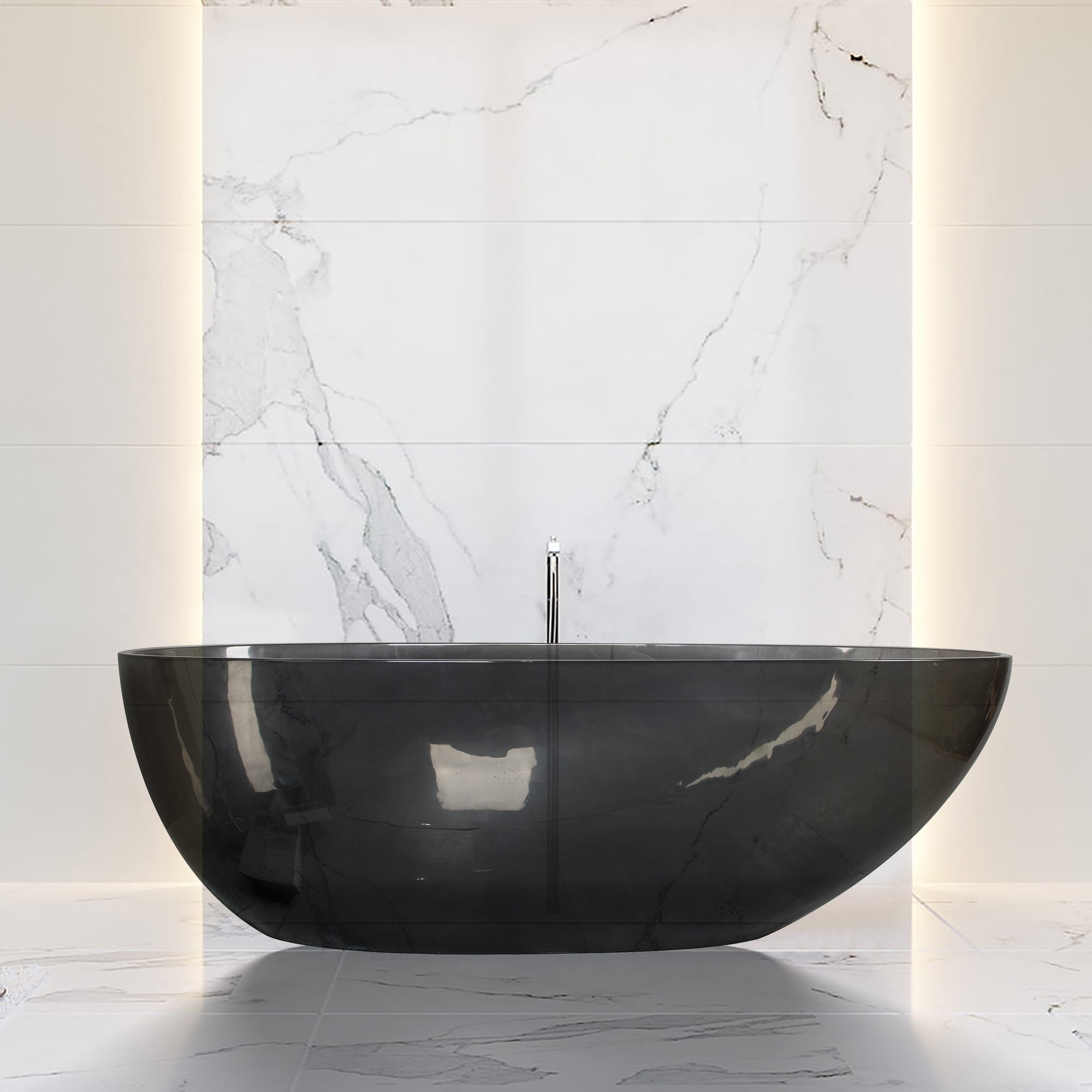 67" Egg Shaped Freestanding Solid Surface Soaking Bathtub in Translucent Black