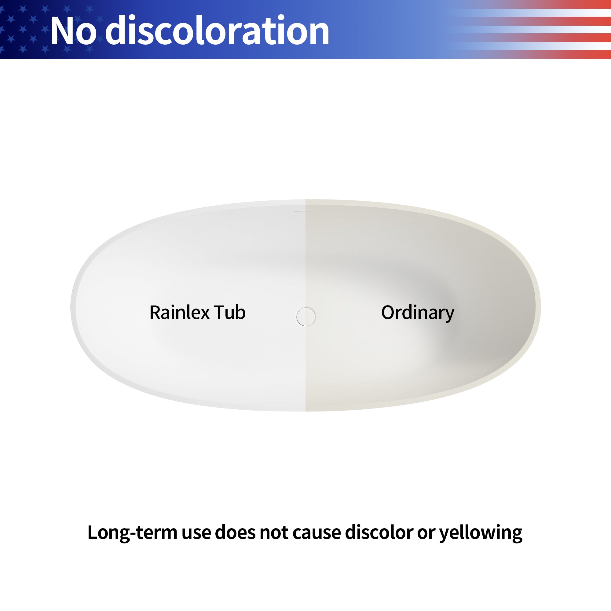 69" Oval Freestanding Solid Surface Soaking Bathtub with Overflow