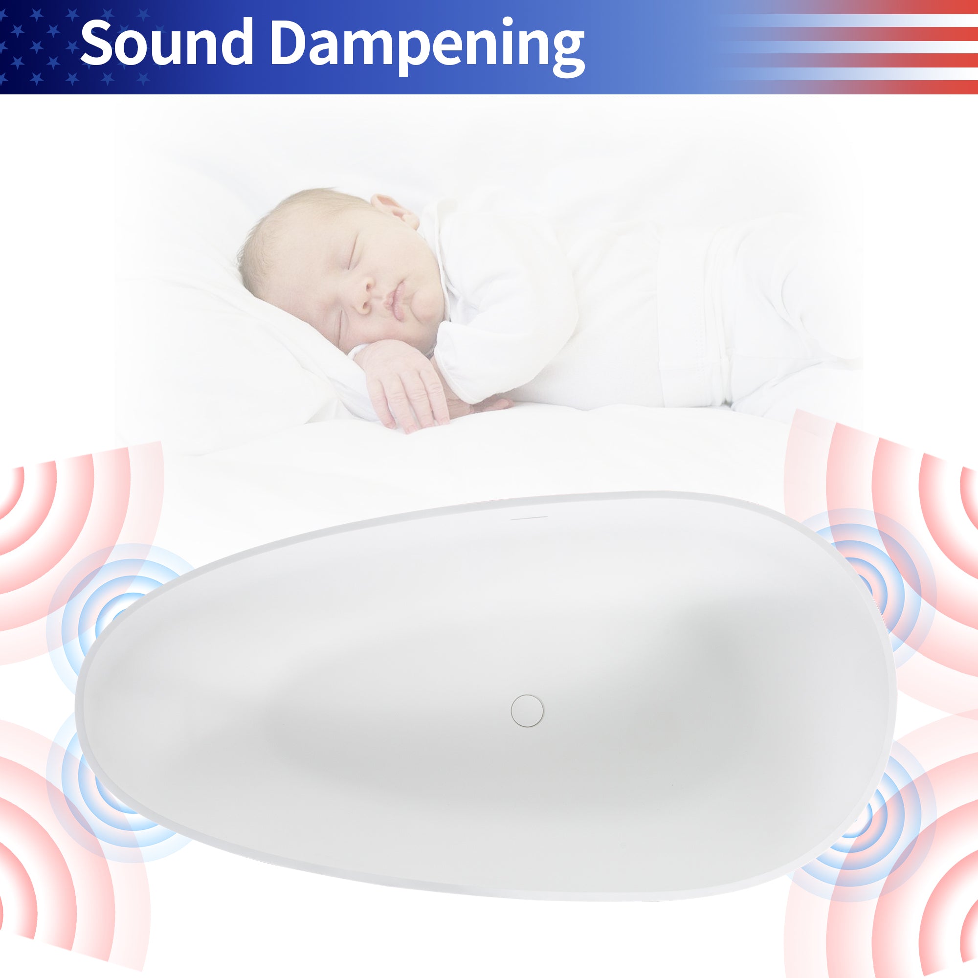 69" Oval Freestanding Solid Surface Soaking Bathtub with Overflow