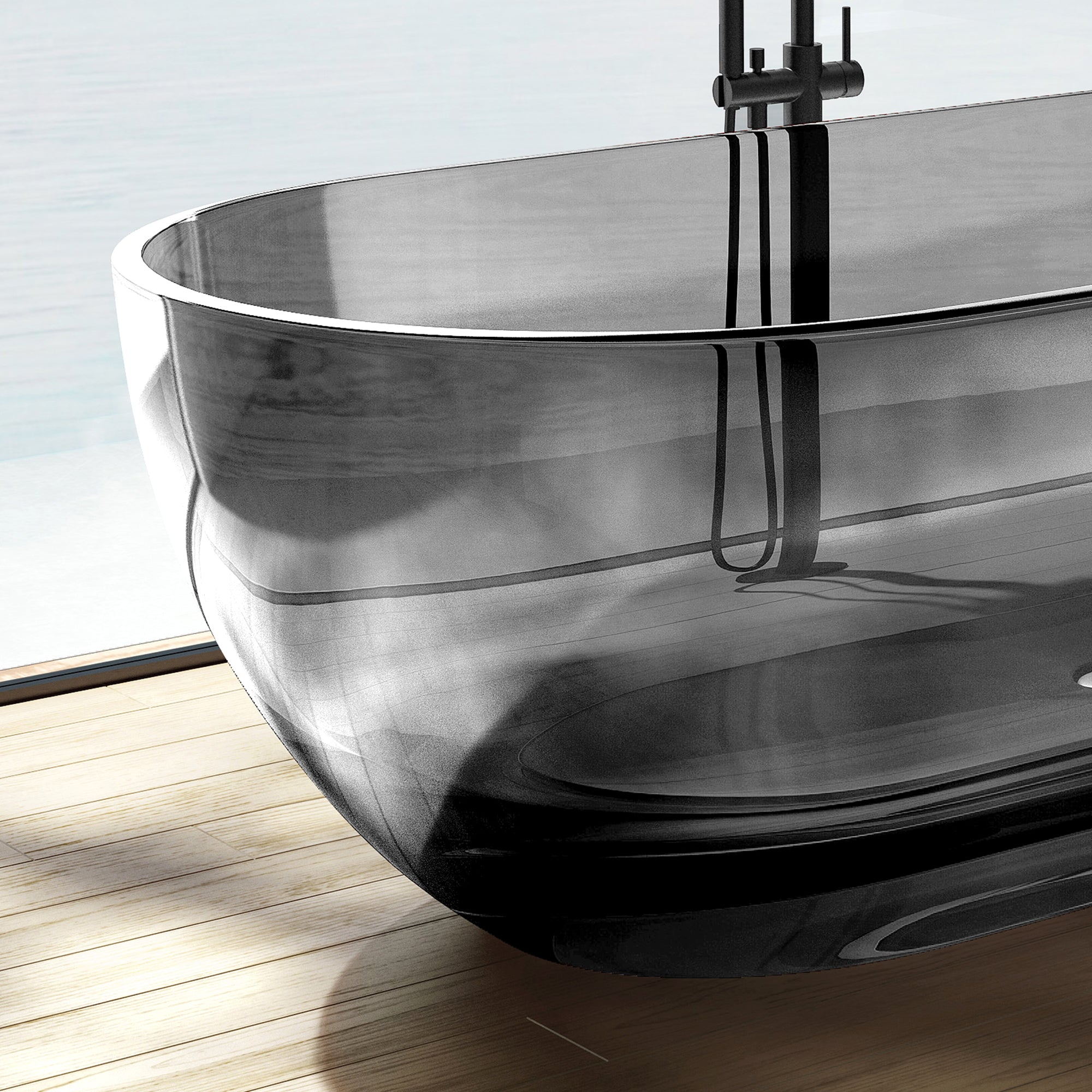 69" Oval Shaped Freestanding Solid Surface Soaking Bathtub in Transparent Black