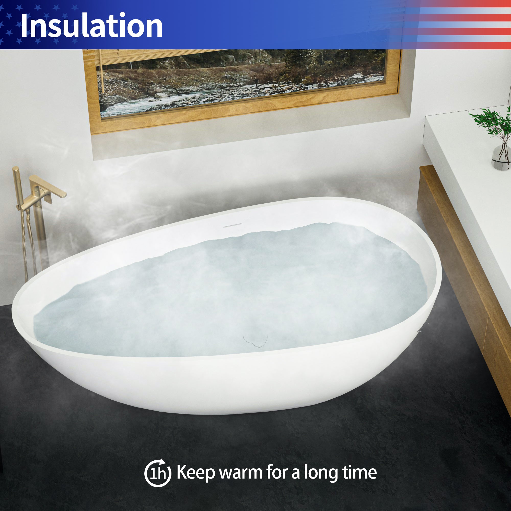69" Oval Shaped Freestanding Solid Surface Soaking Bathtub in Transparent Black
