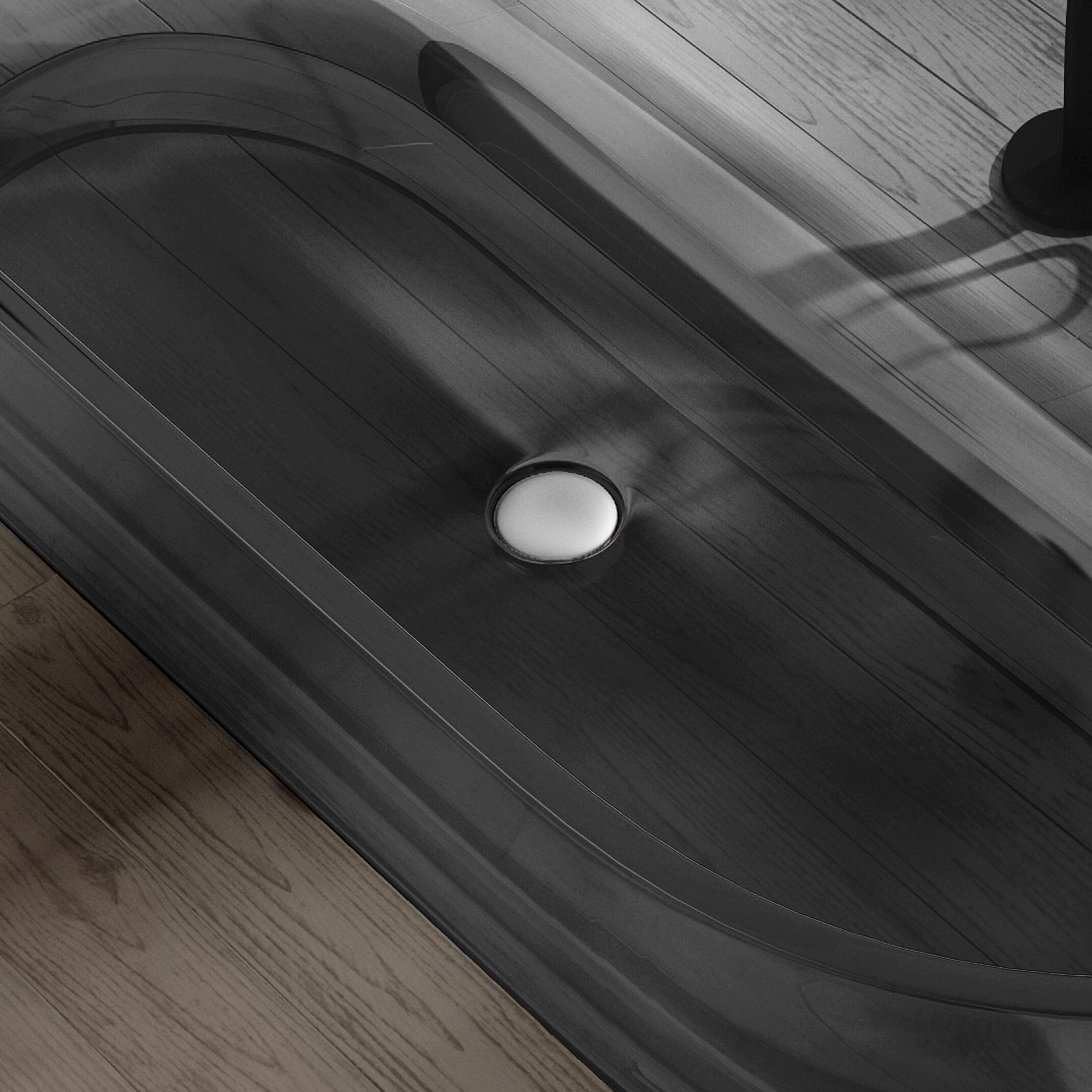 69" Oval Shaped Freestanding Solid Surface Soaking Bathtub in Transparent Black