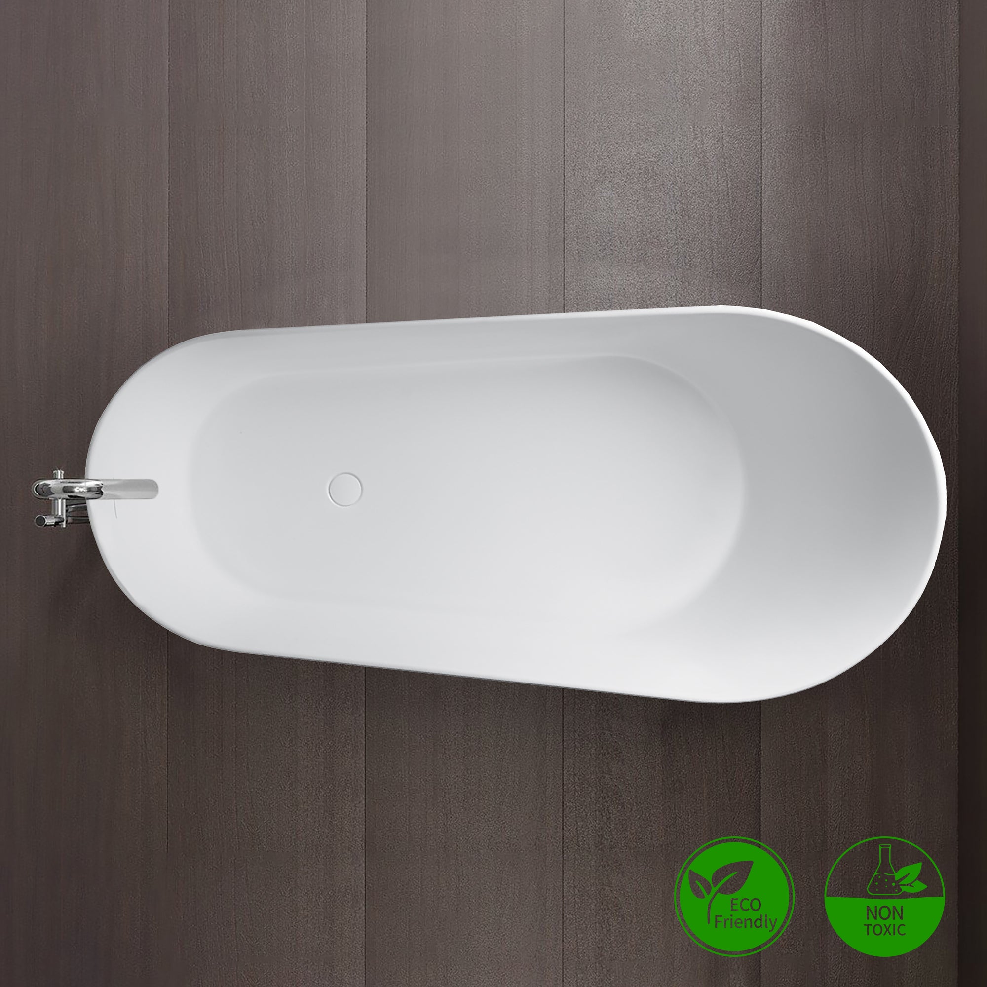 67" Oval Shaped Freestanding Solid Surface Soaking Bathtub with Overflow