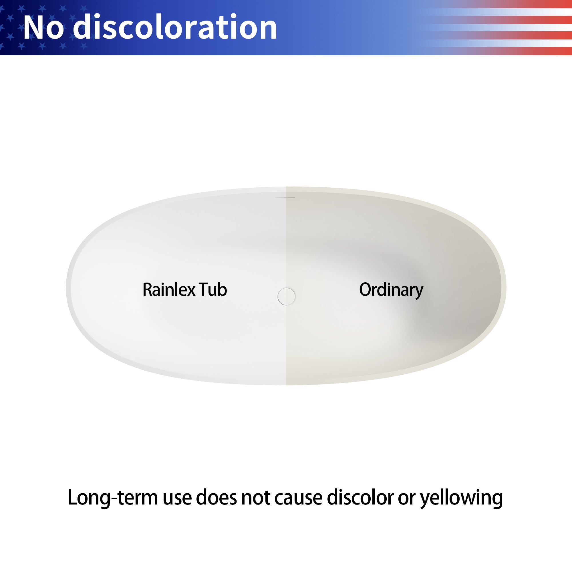 67" Oval Shaped Freestanding Solid Surface Soaking Bathtub with Overflow