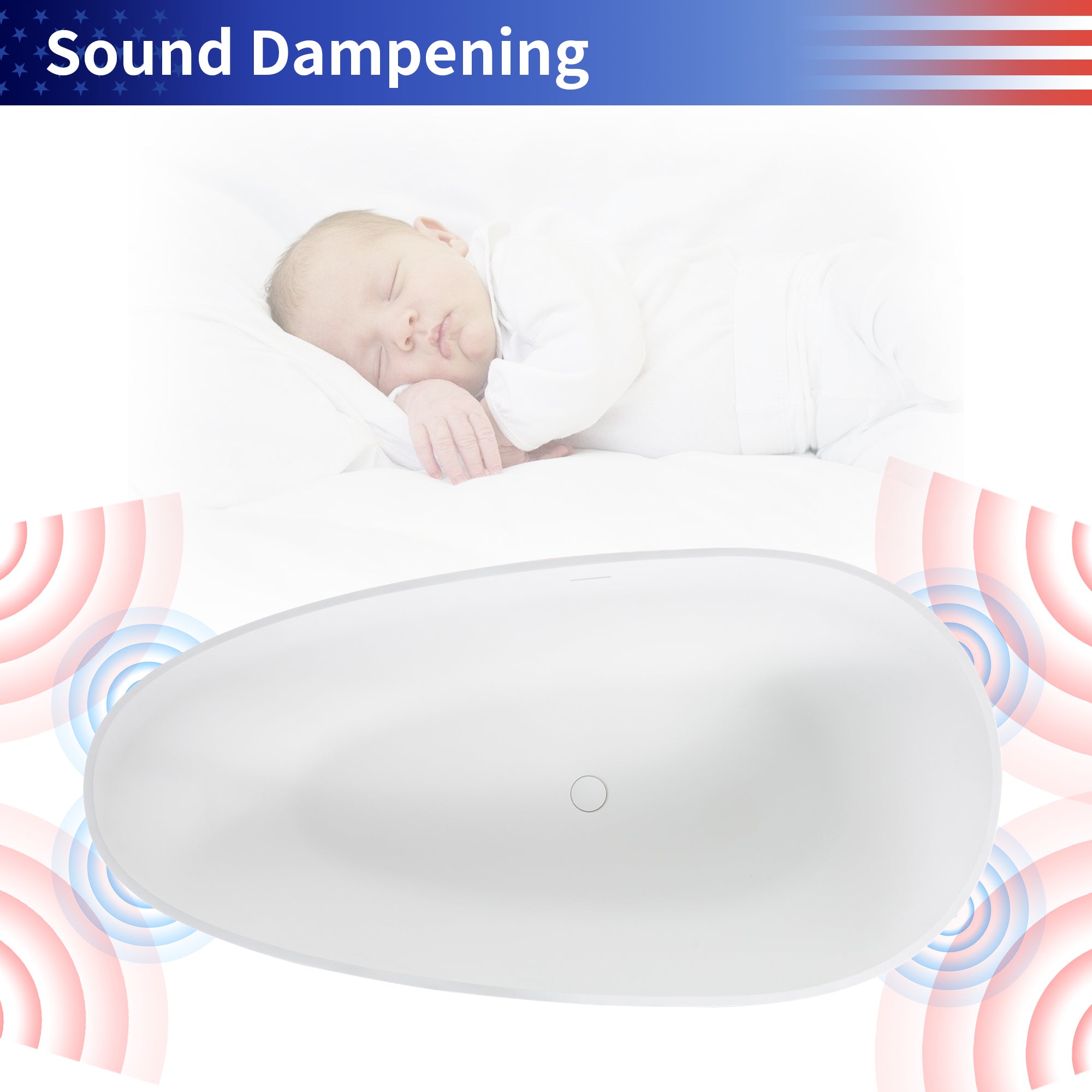 67" Oval Shaped Freestanding Solid Surface Soaking Bathtub with Overflow