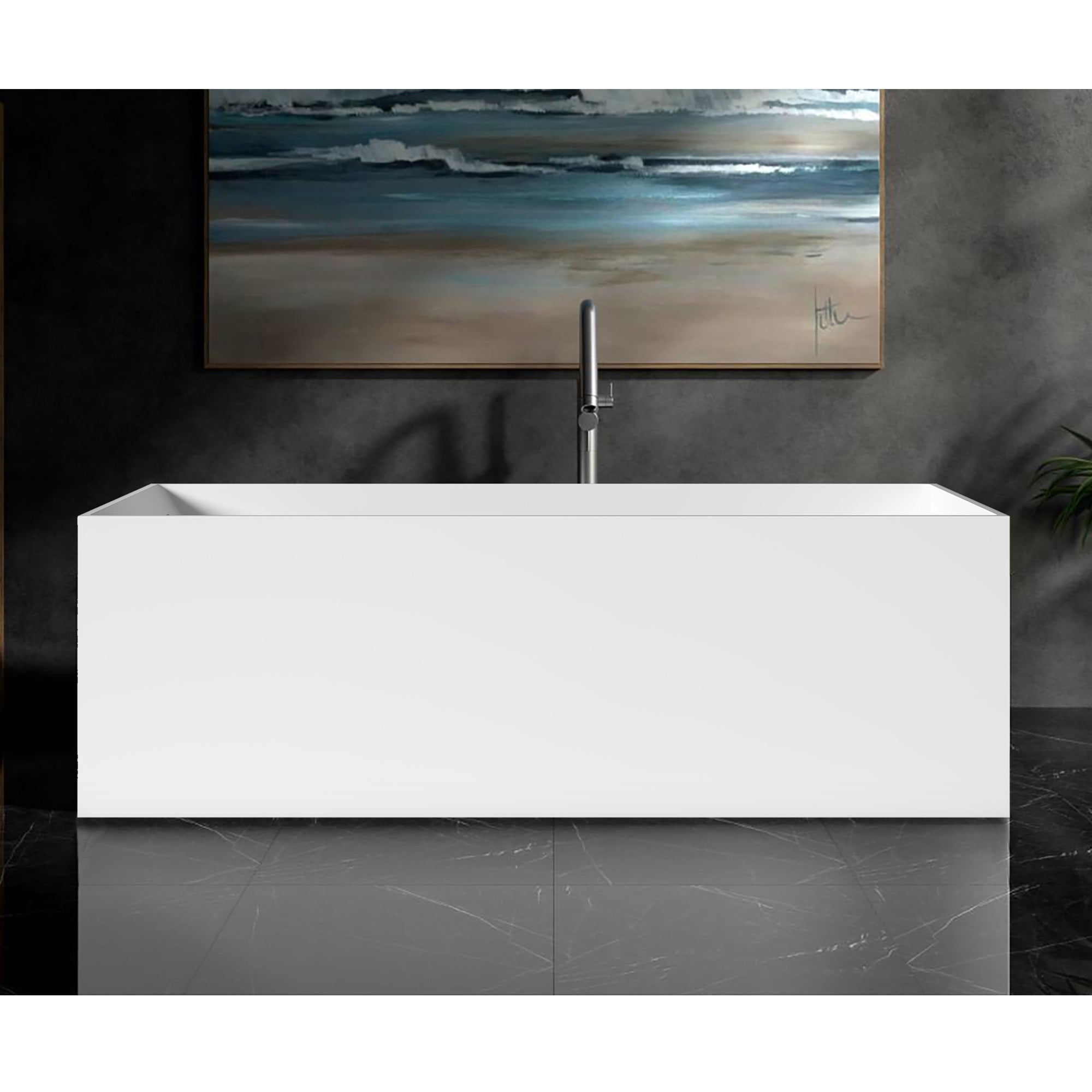 67" Oval Shaped Freestanding Solid Surface Soaking Bathtub with Overflow