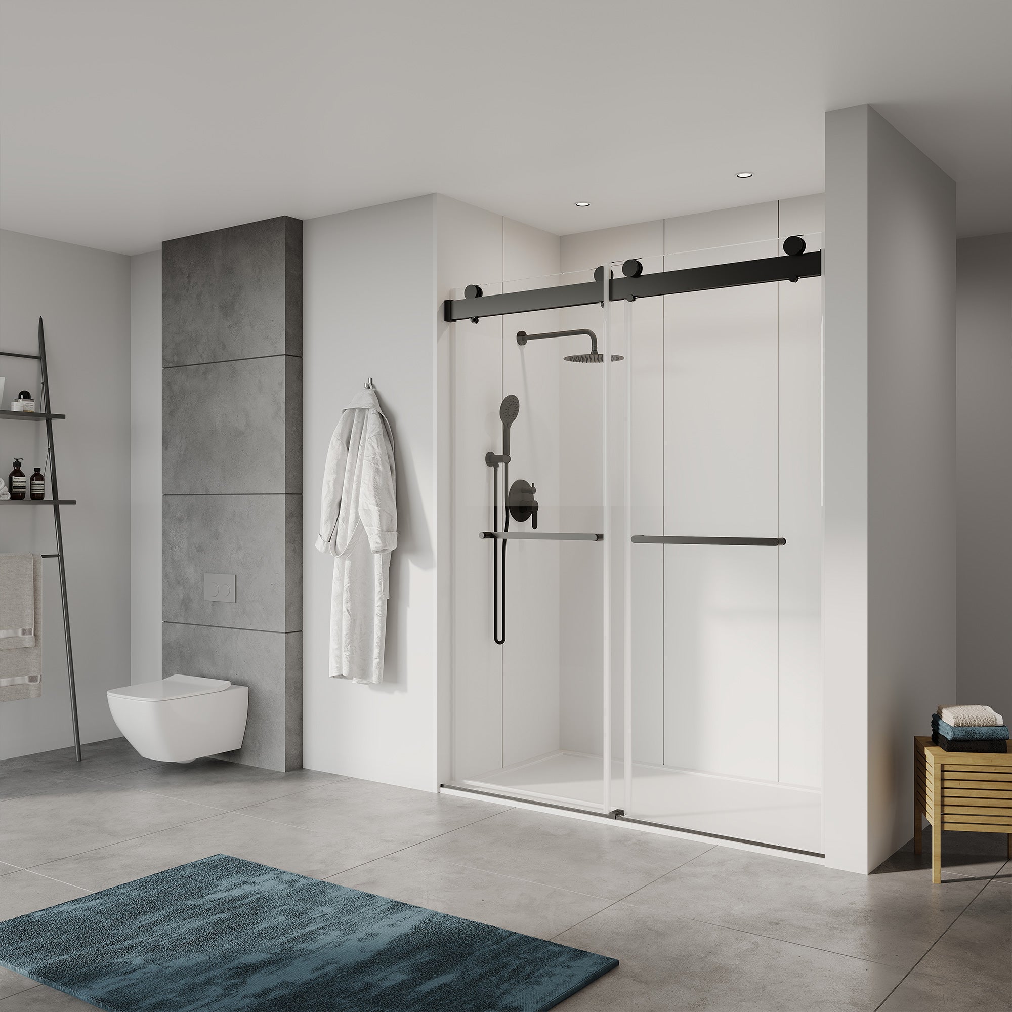 68 to 72 in. W x 76 in. H Sliding Frameless Shower Door with 3/8 Inch (10mm) Thick Tampered Glass in Matte Black