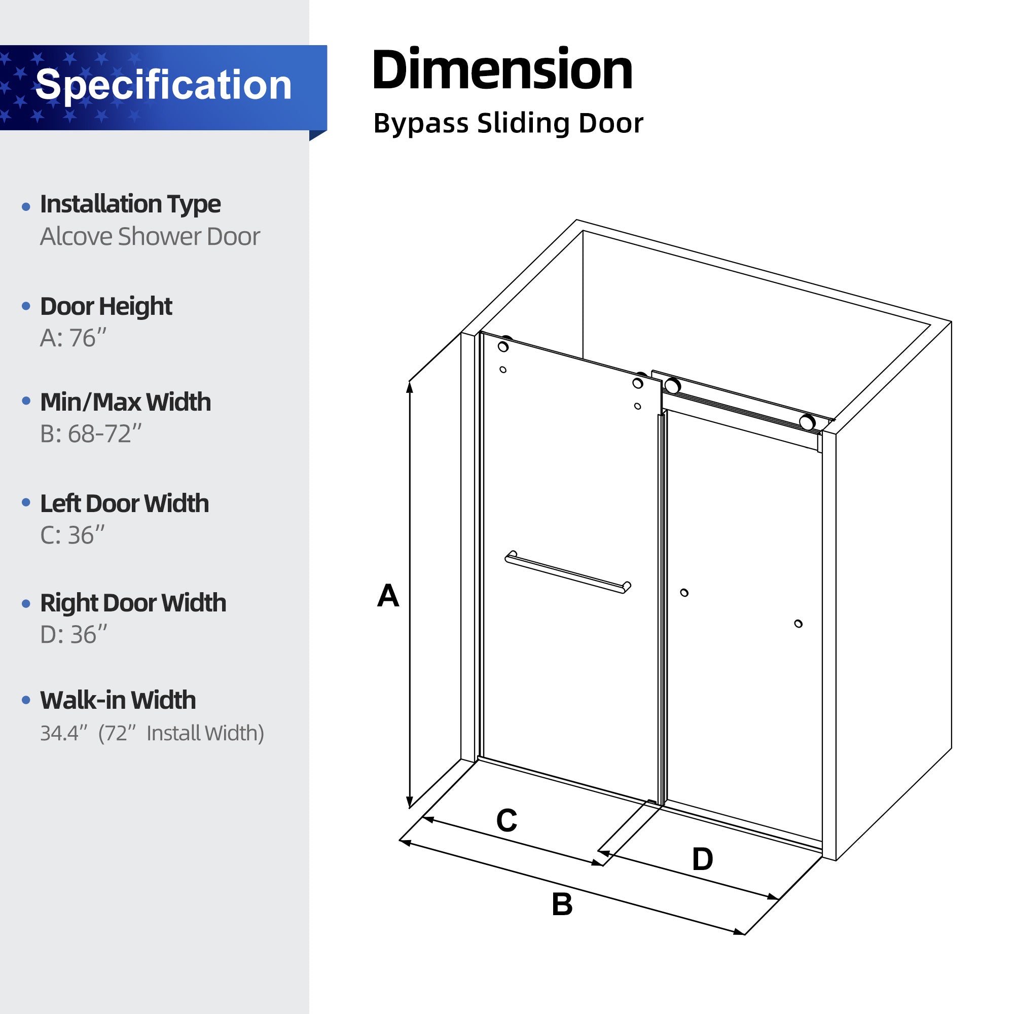 68 to 72 in. W x 76 in. H Sliding Frameless Shower Door with 3/8 Inch (10mm) Thick Tampered Glass in Matte Black