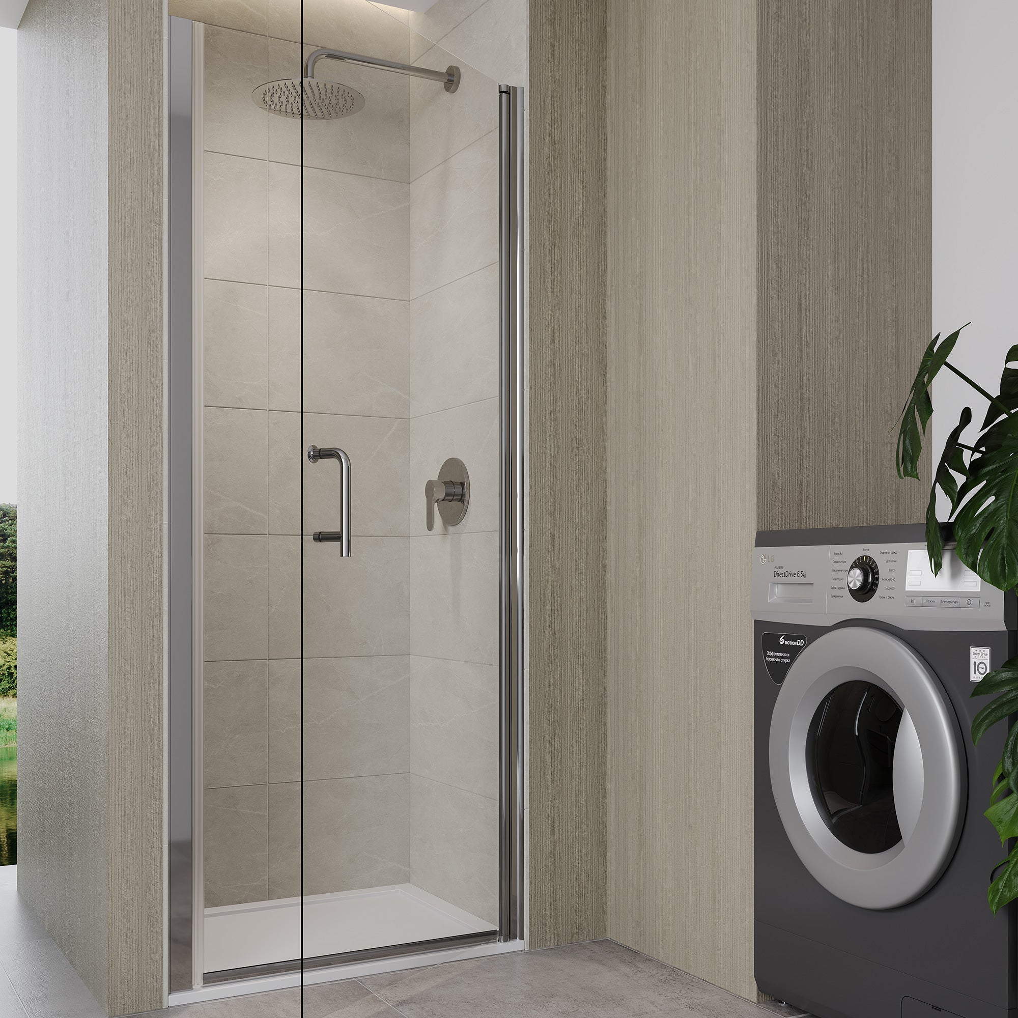 32 to 33-3/8 in. W x 72 in. H Semi-Frameless Pivot Shower Door in Chrome