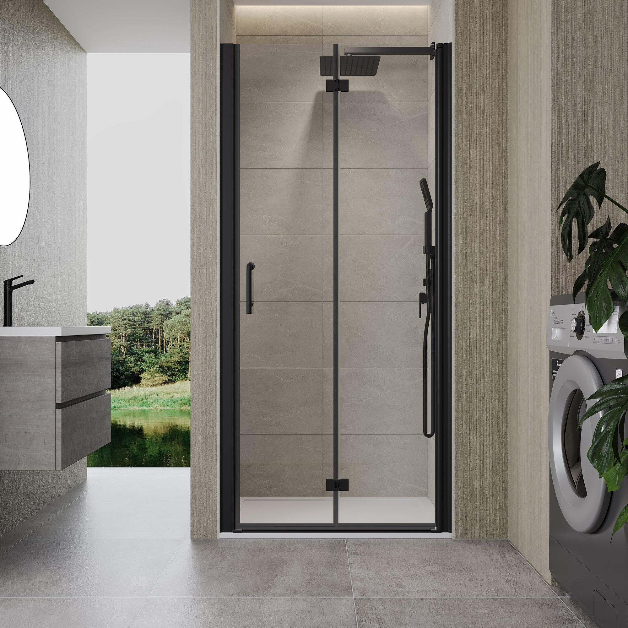 32 to 33-3/8 in. W x 72 in. H Semi-Frameless Bi-Fold Shower Doors in Matte Black