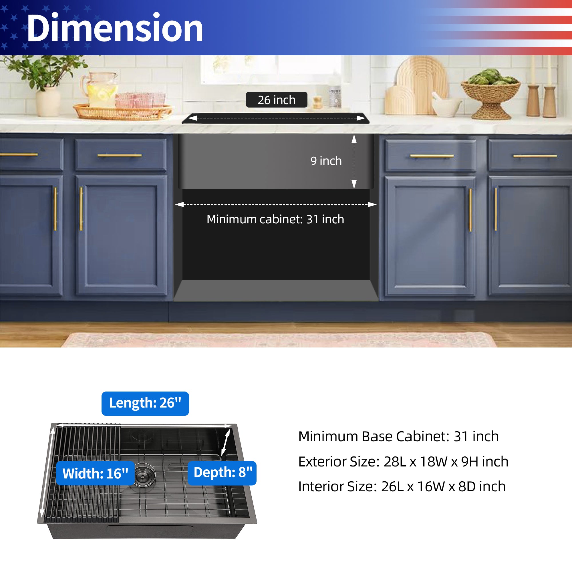 Undermount Single Bowl Stainless Steel Kitchen Sink