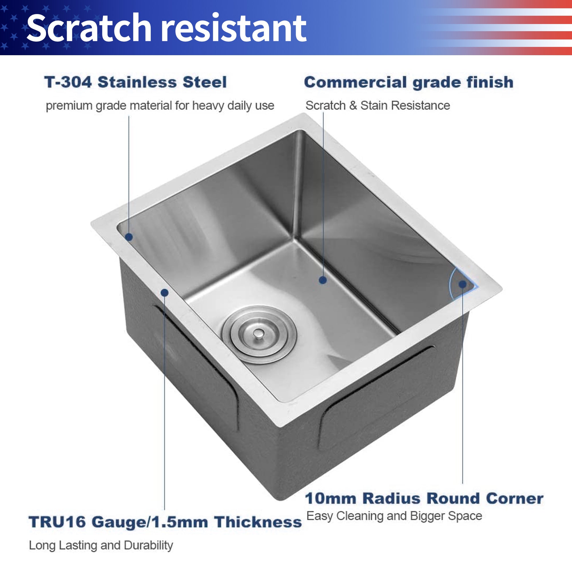 Undermount Single Bowl Stainless Steel Kitchen Sink