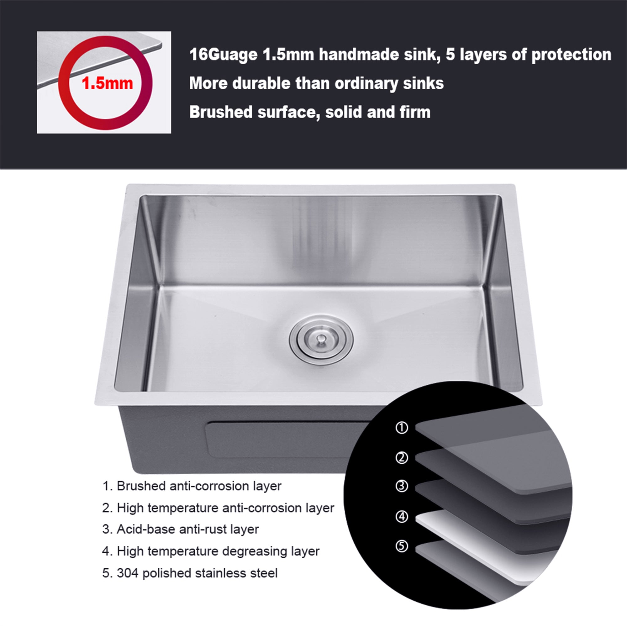 Undermount Single Bowl Stainless Steel Kitchen Sink