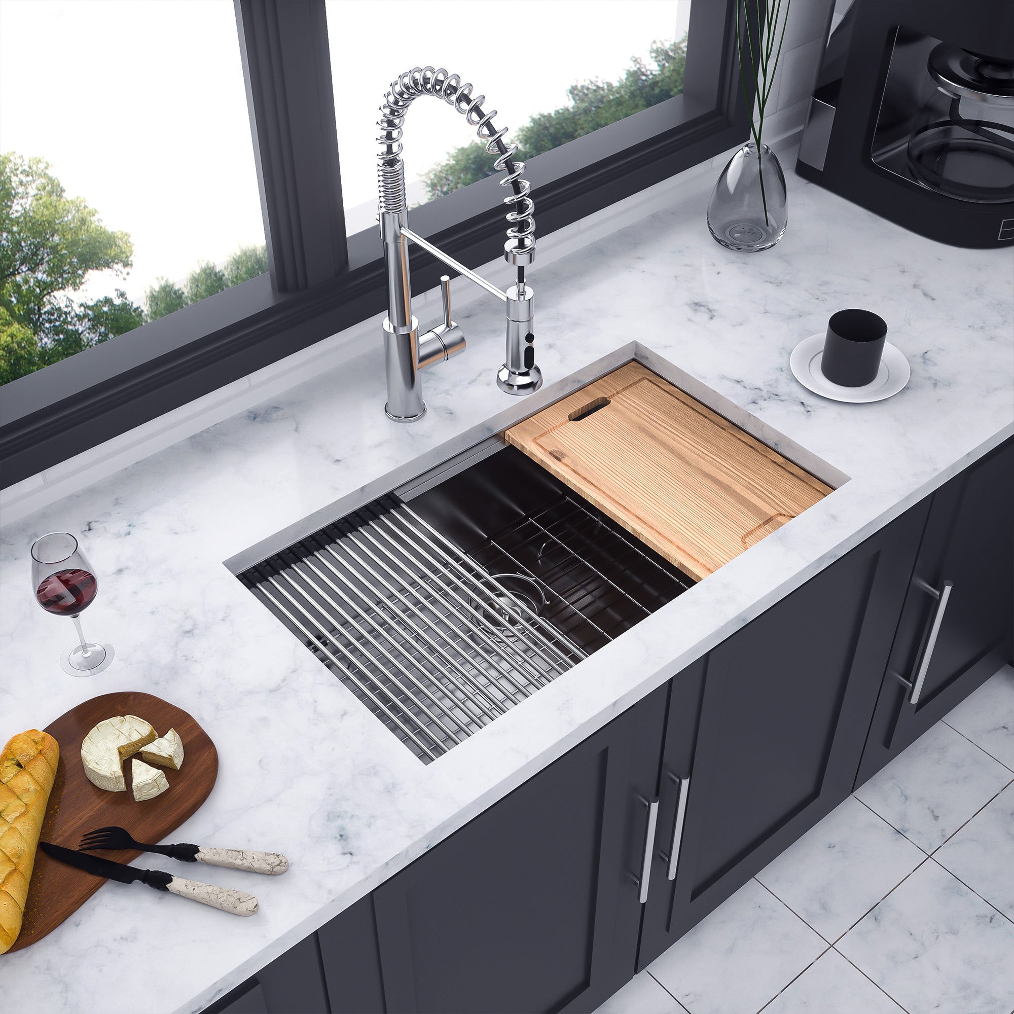 Undermount Single Bowl Stainless Steel Kitchen Sink with Workstation