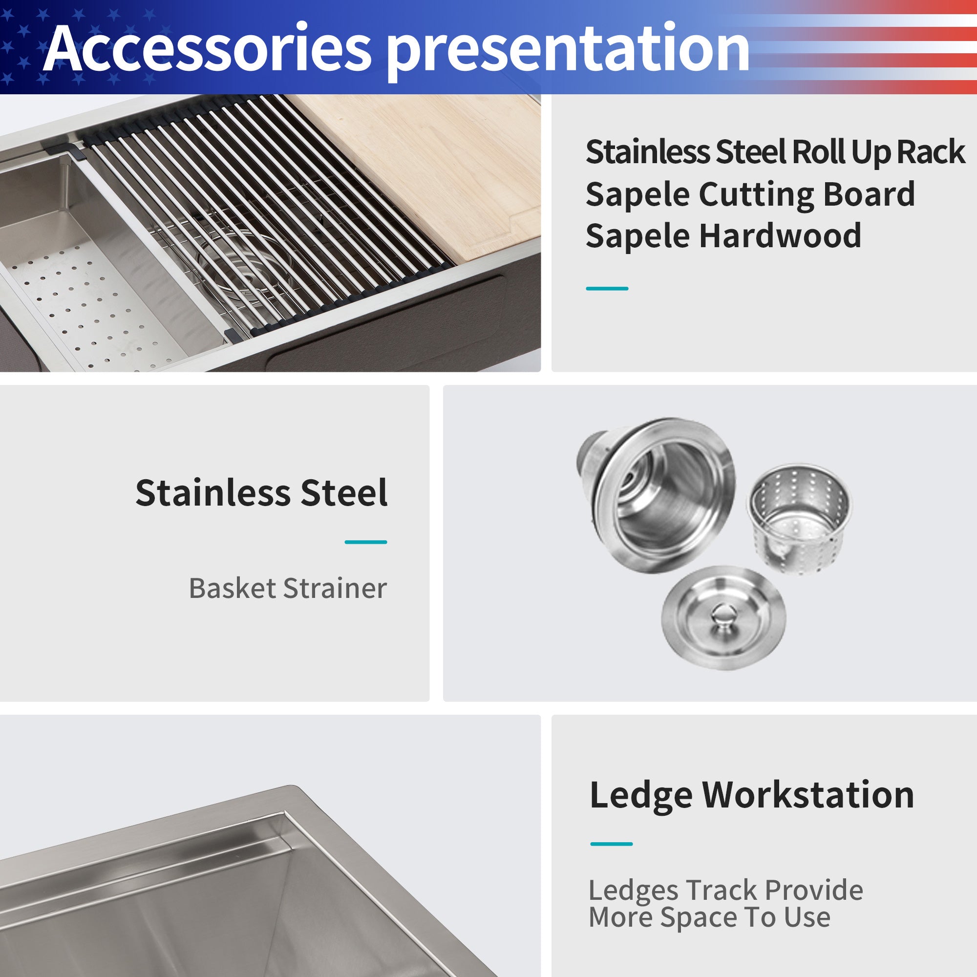 Undermount Single Bowl Stainless Steel Kitchen Sink with Workstation
