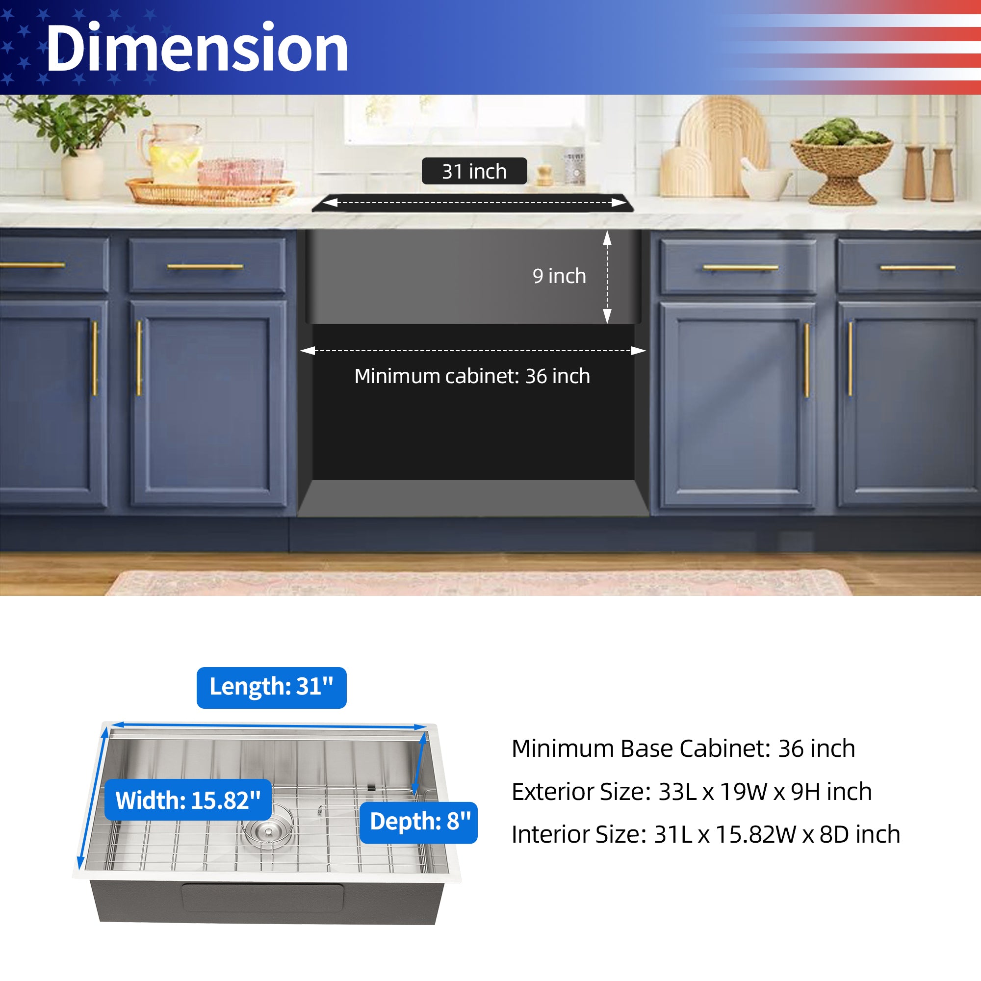 Undermount Single Bowl Stainless Steel Kitchen Sink with Workstation