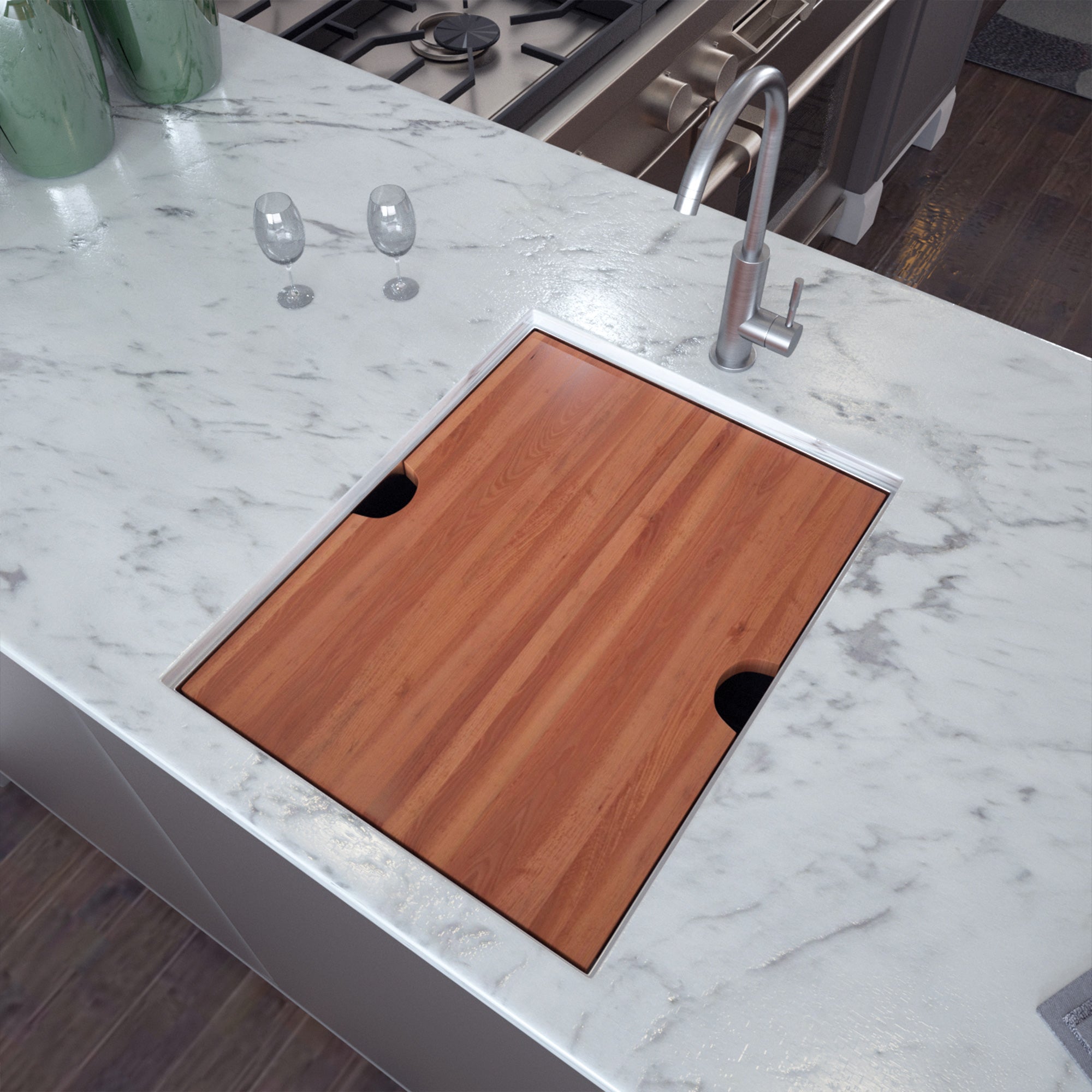 Undermount Single Bowl Stainless Steel Kitchen Sink with Workstation