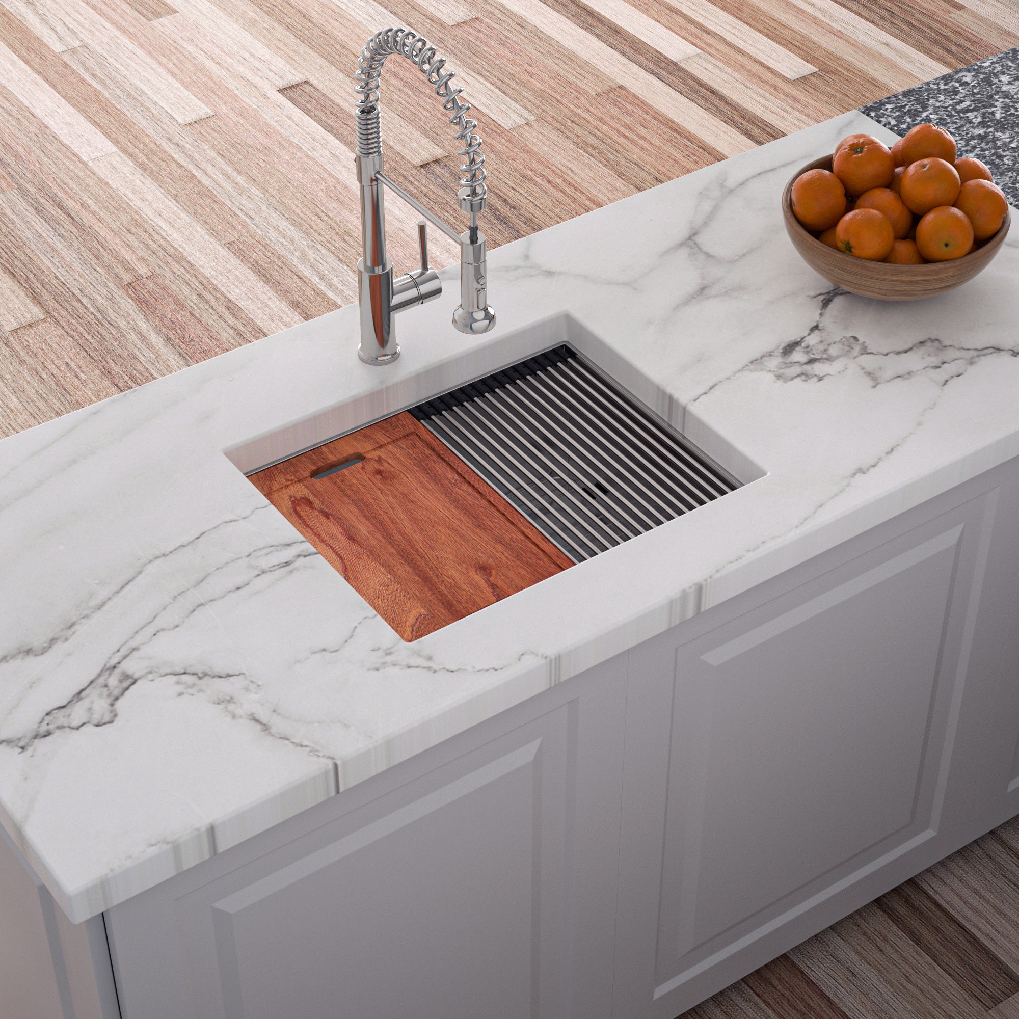 Undermount Single Bowl Stainless Steel Kitchen Sink with Workstation