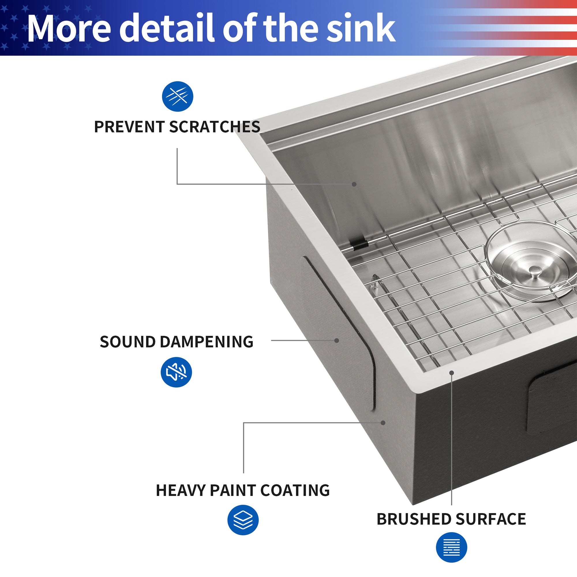 Undermount Single Bowl Stainless Steel Kitchen Sink with Workstation