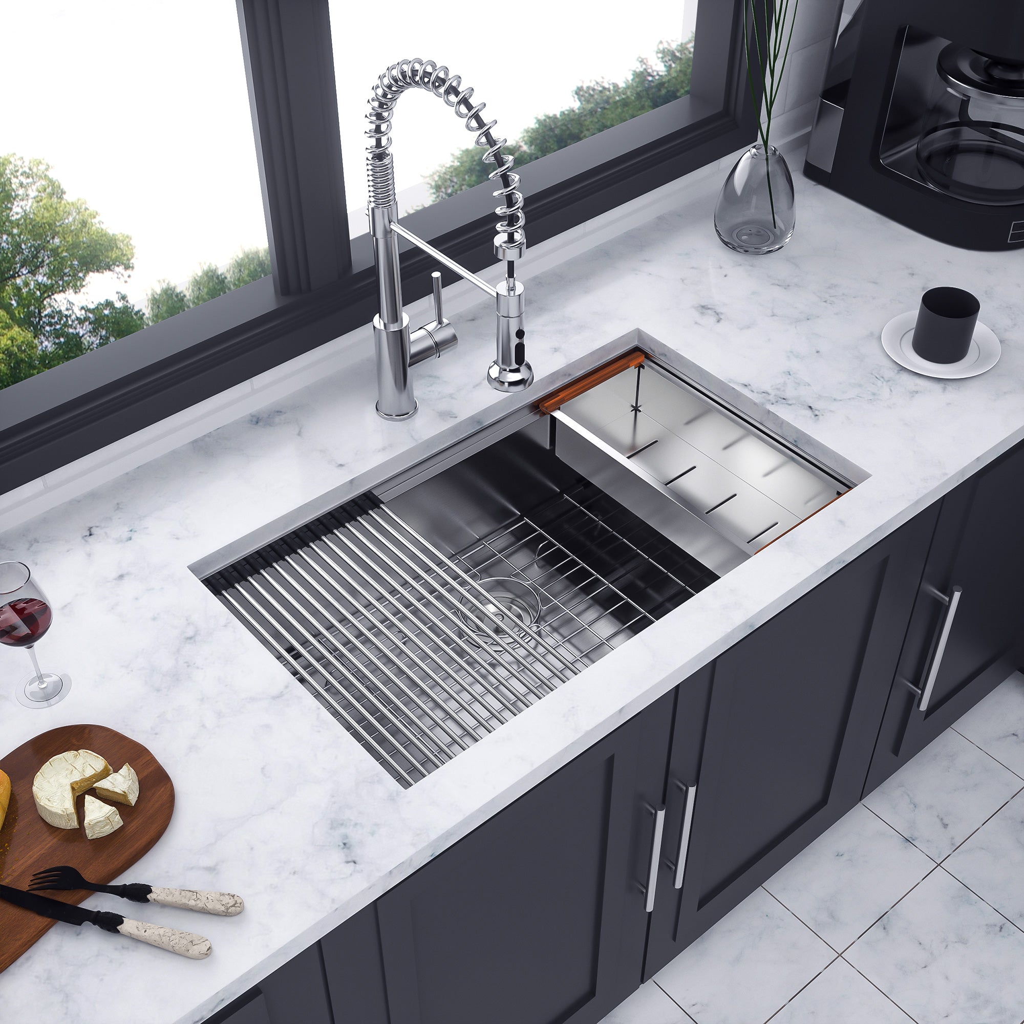 Undermount Single Bowl Stainless Steel Kitchen Sink with Workstation