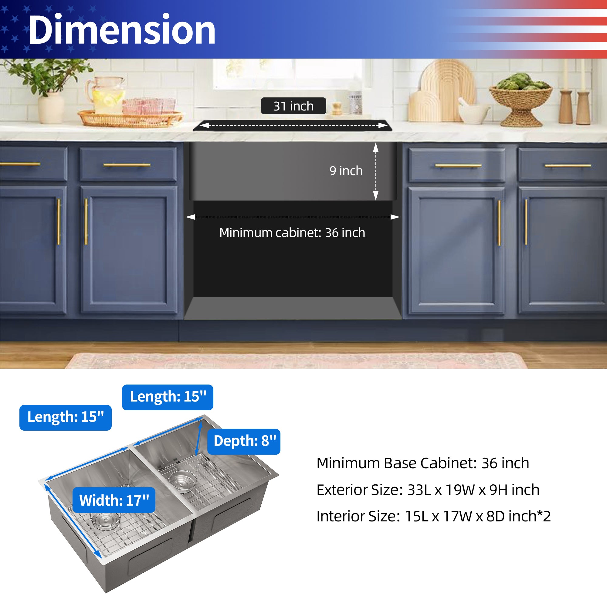 Undermount Double Bowl Stainless Steel Kitchen Sink