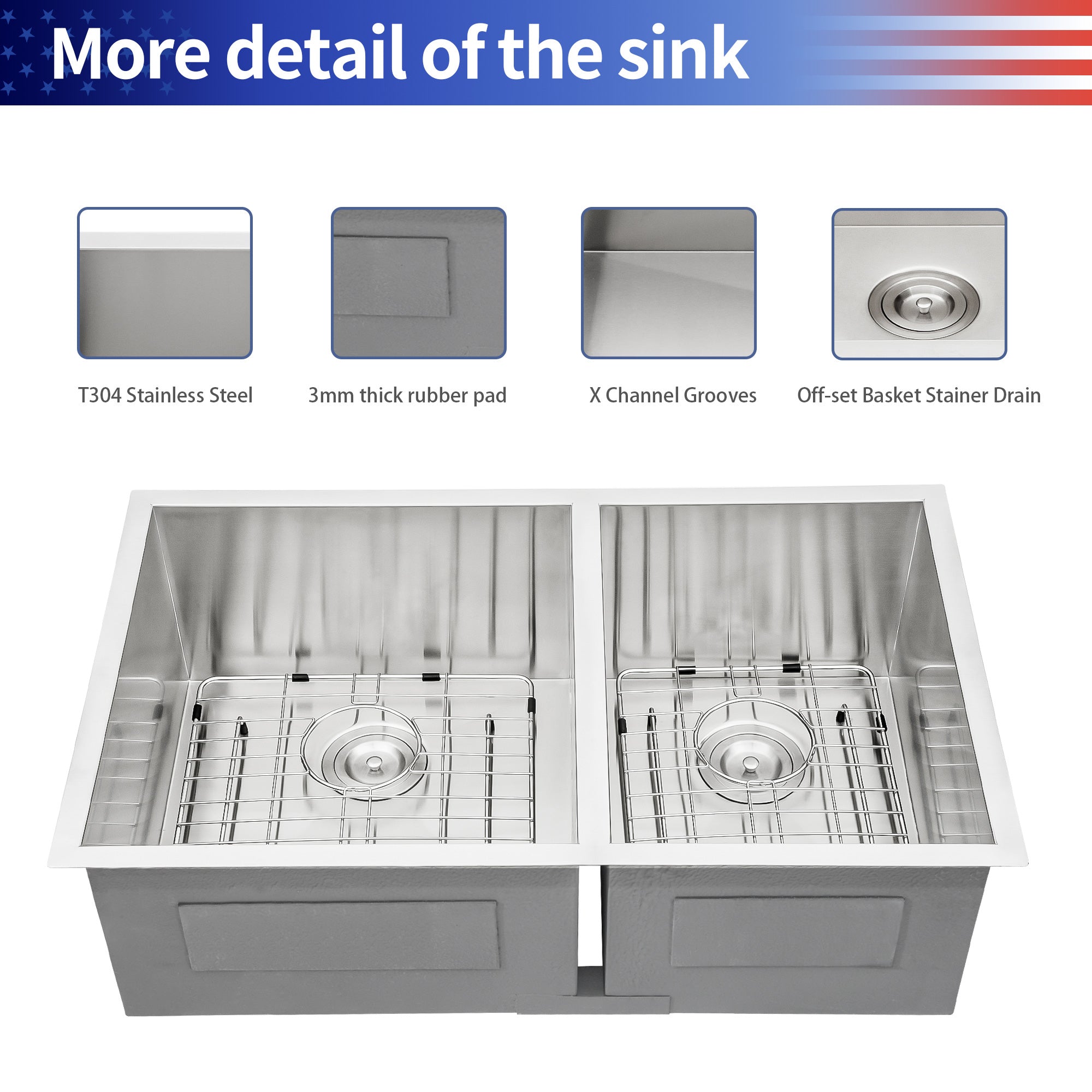 Undermount Double Bowl Stainless Steel Kitchen Sink