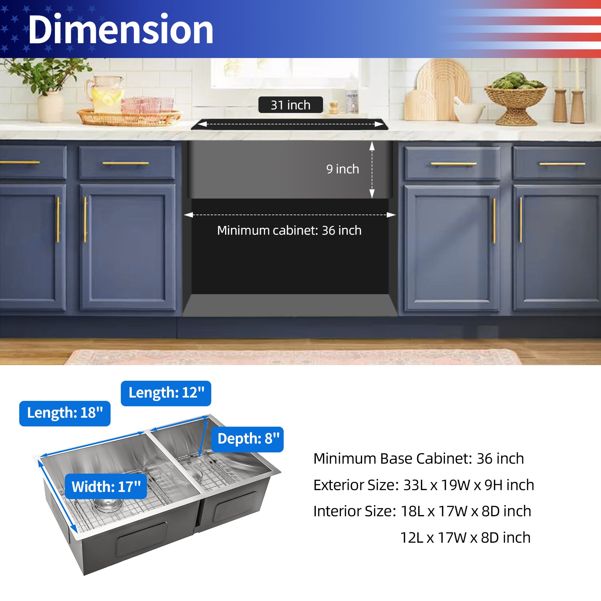 Undermount Double Bowl Stainless Steel Kitchen Sink