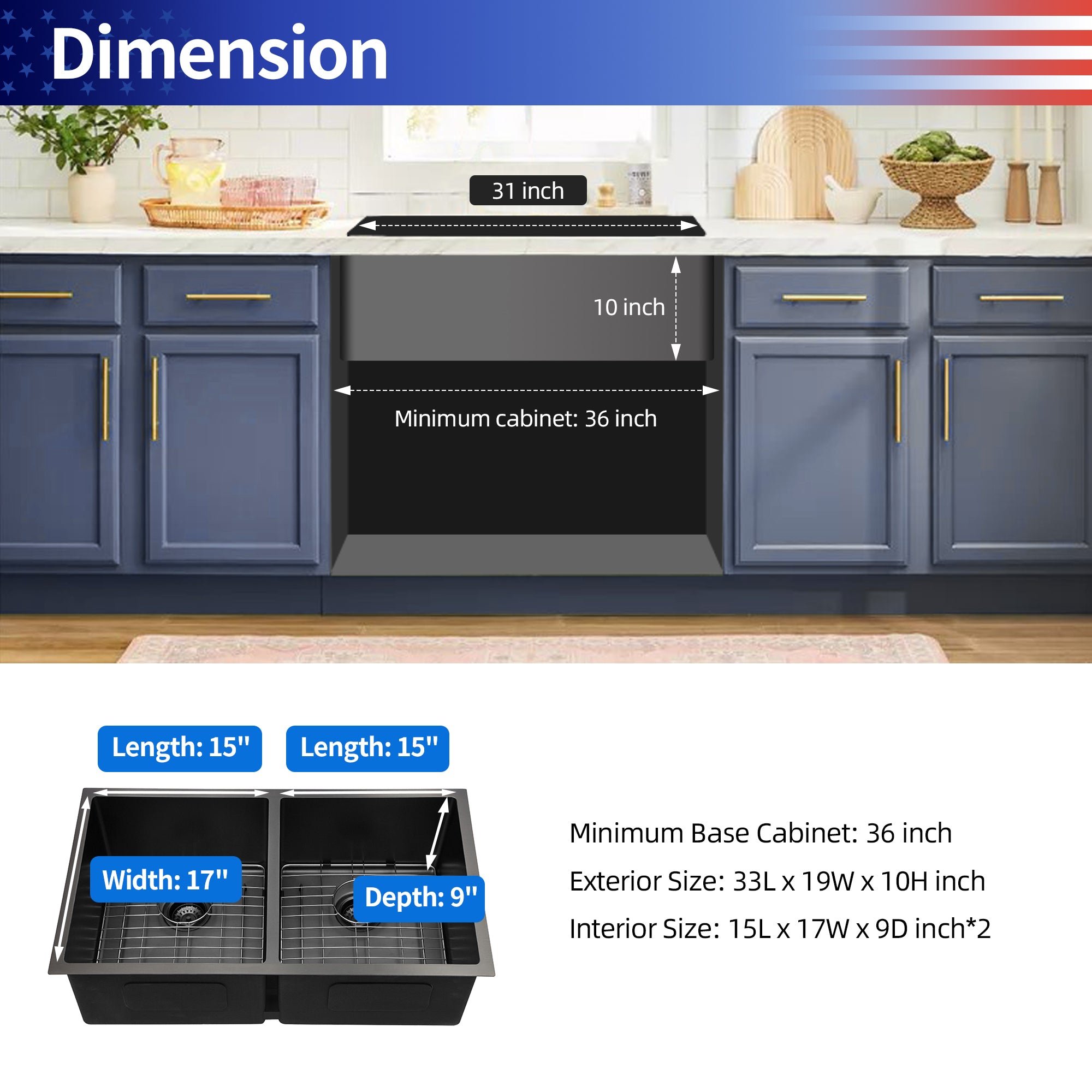 Undermount Double Bowl Stainless Steel Kitchen Sink