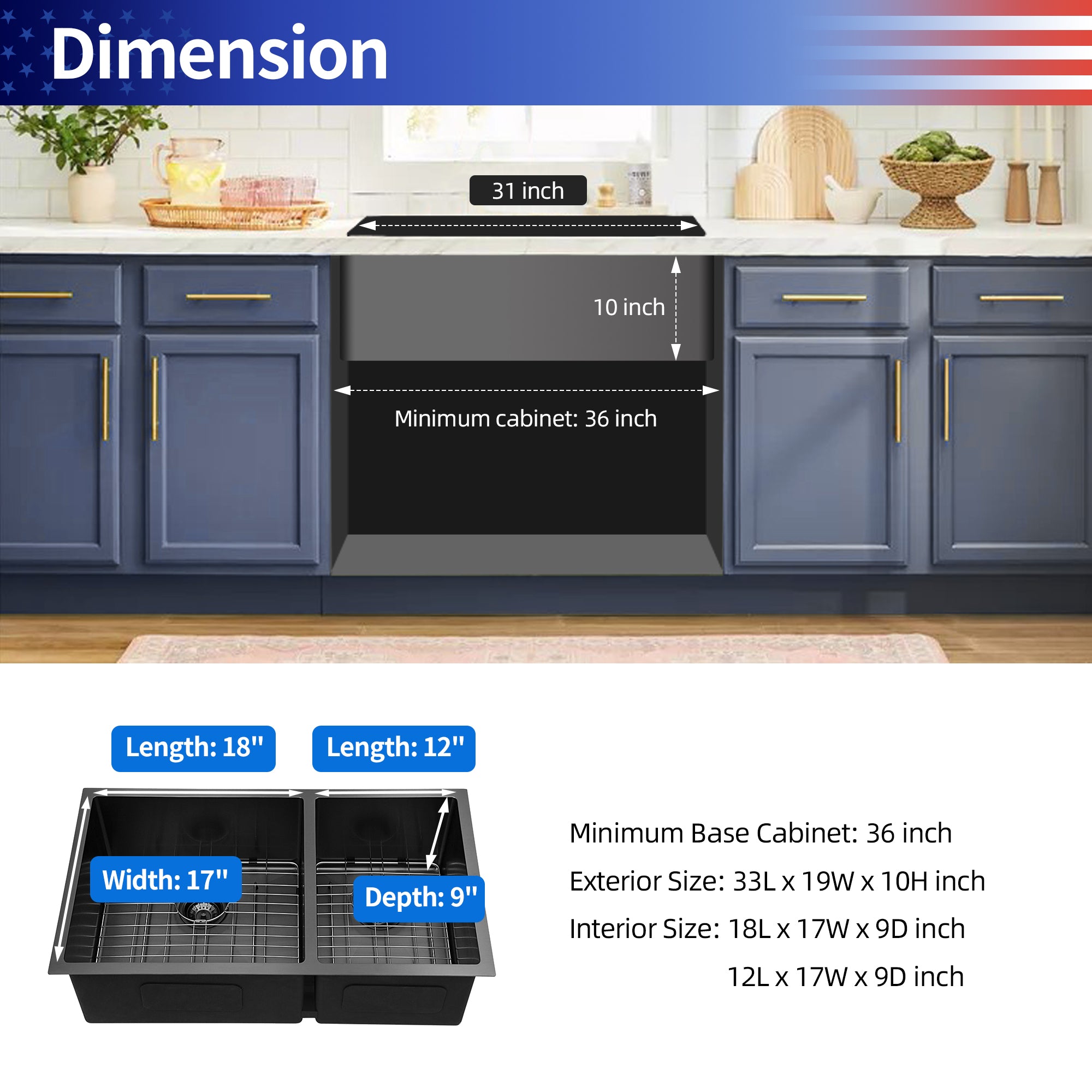 Undermount Double Bowl Stainless Steel Kitchen Sink