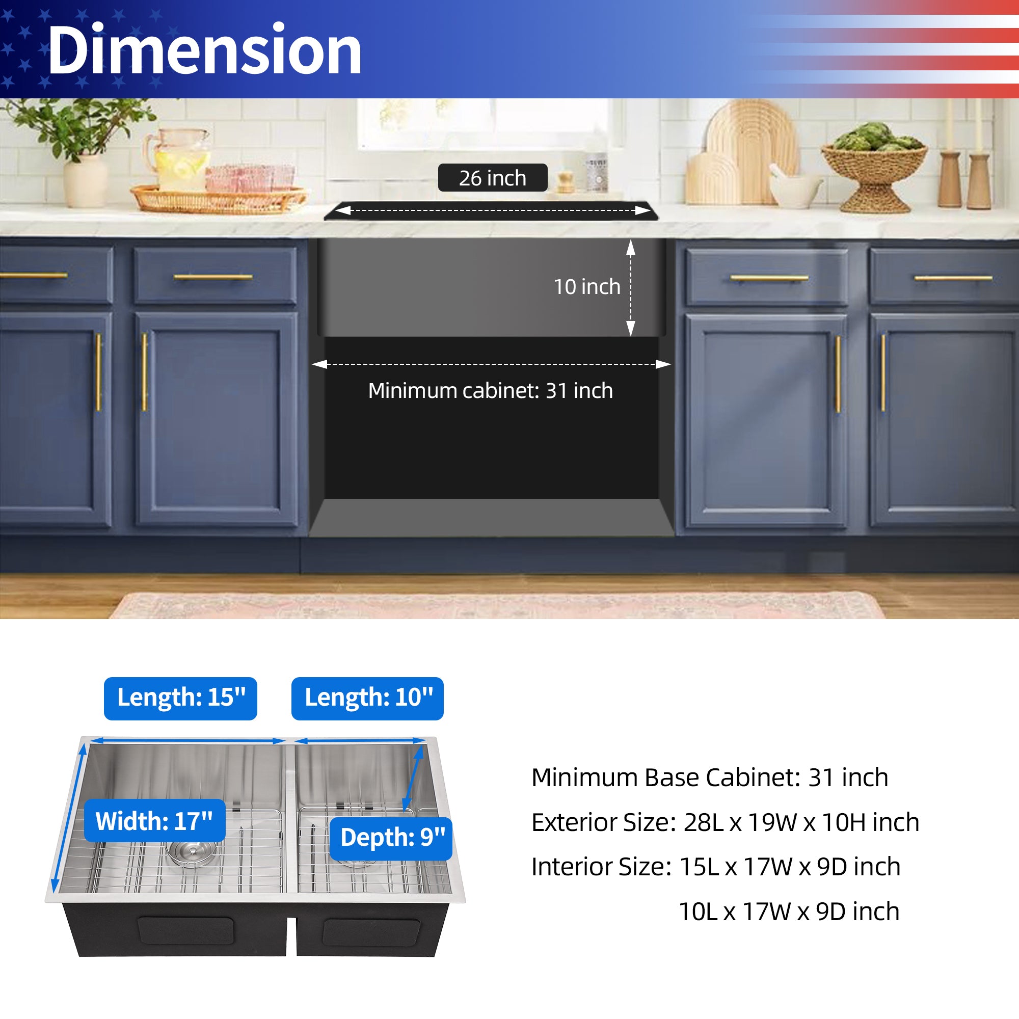 Undermount Double Bowl Stainless Steel Kitchen Sink