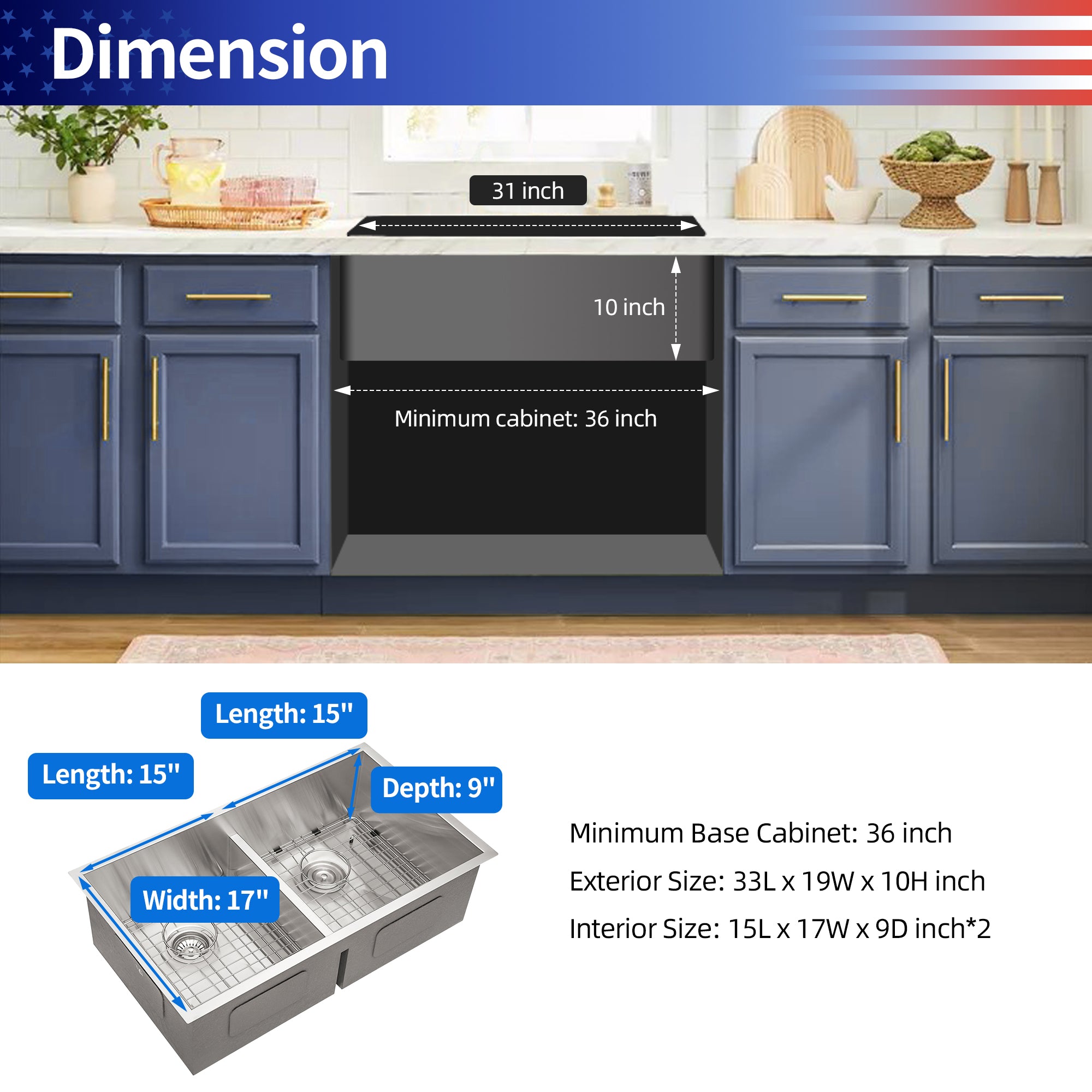 Undermount Double Bowl Stainless Steel Kitchen Sink