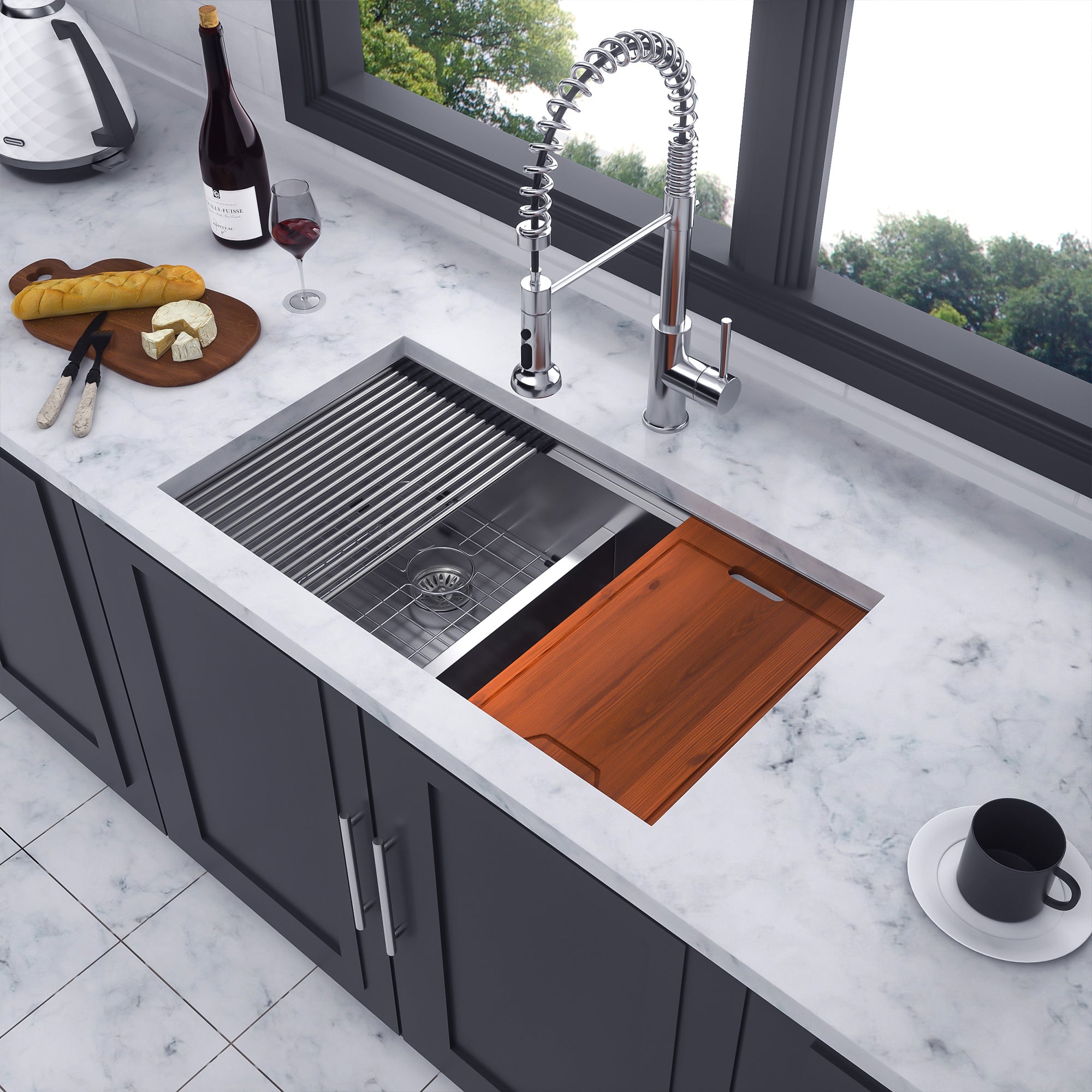 Undermount Double Bowl Stainless Steel Kitchen Sink with Workstation