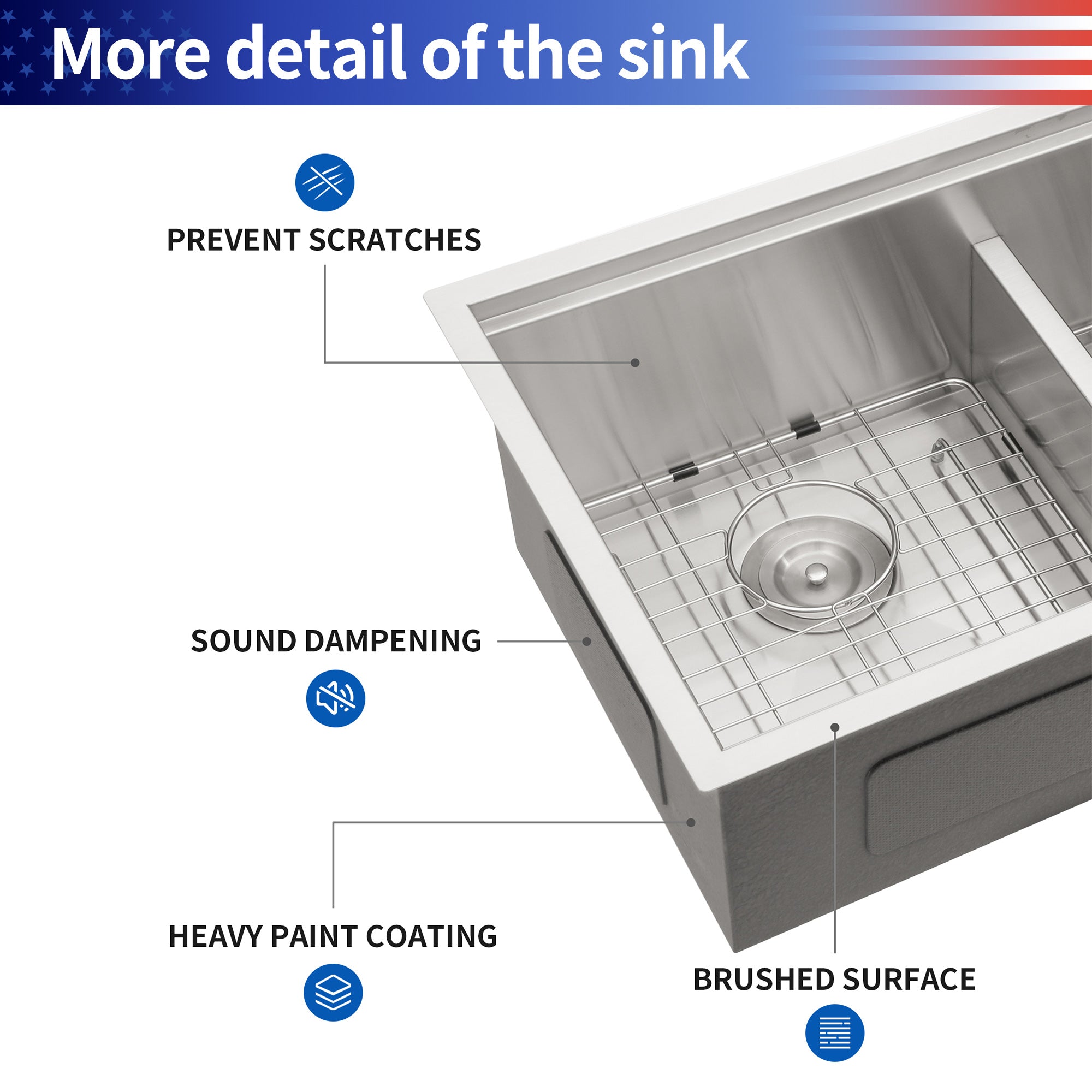 Undermount Double Bowl Stainless Steel Kitchen Sink with Workstation