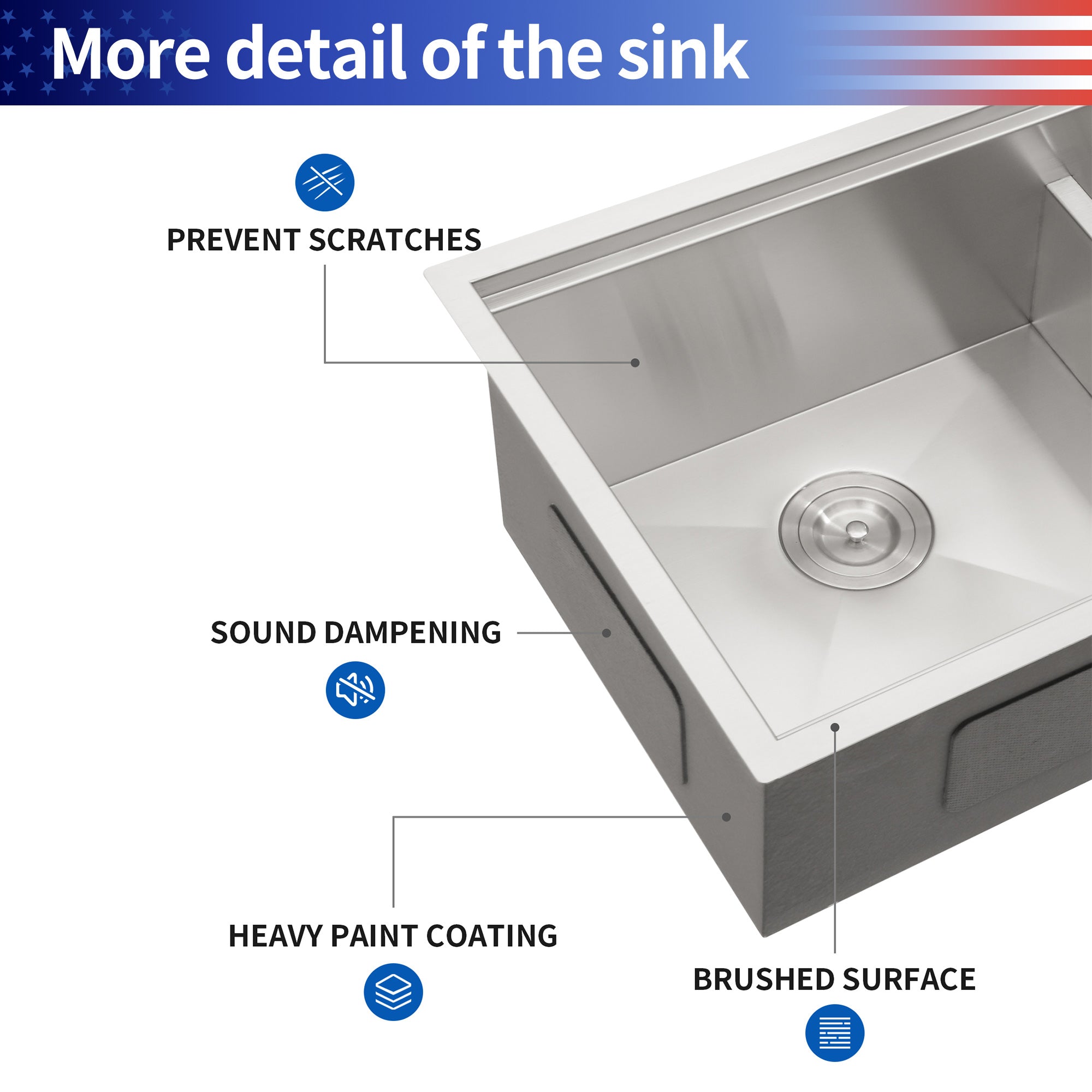 Undermount Double Bowl Stainless Steel Kitchen Sink with Workstation