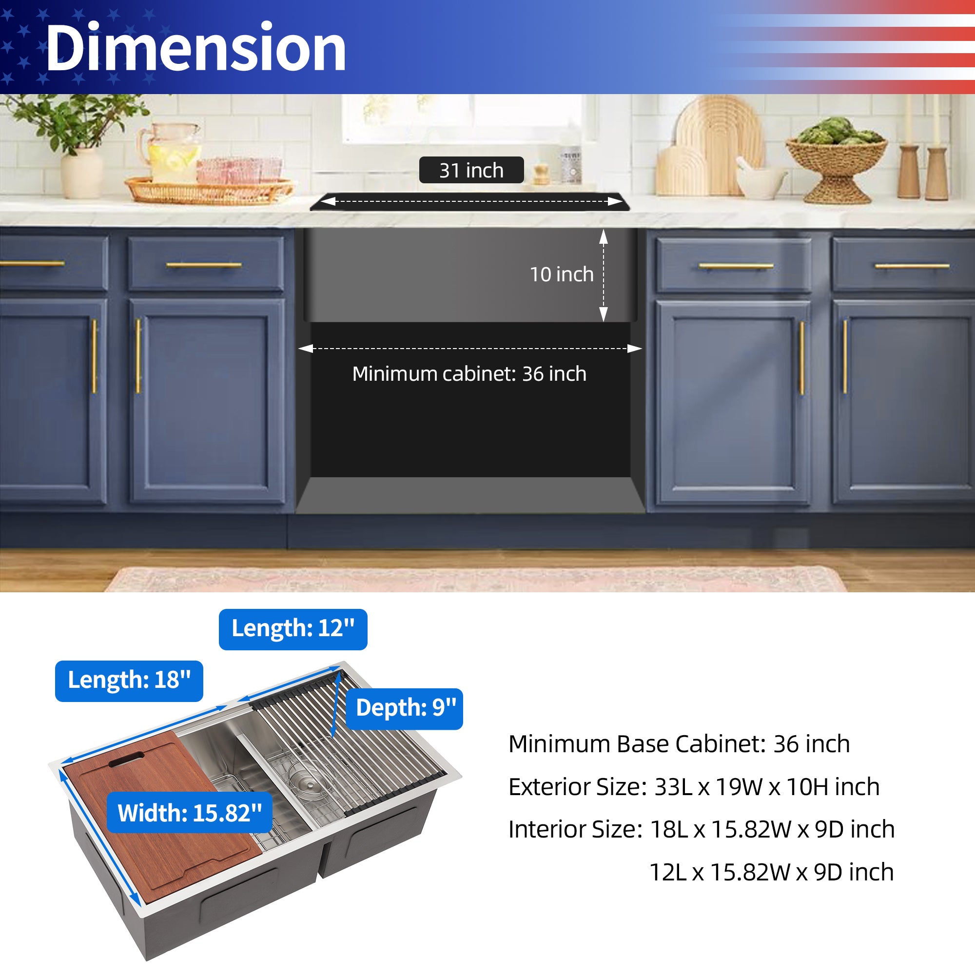 Undermount Double Bowl Stainless Steel Kitchen Sink with Workstation