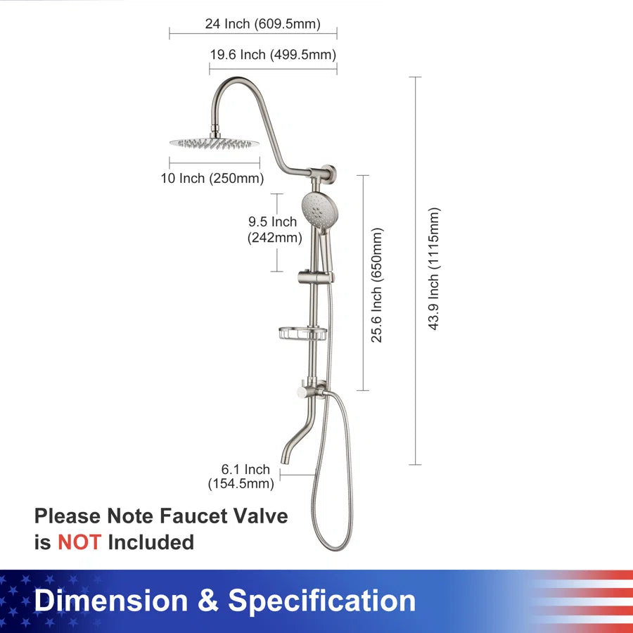 Shower system with Rain Shower Head Handheld Shower and Water Spout