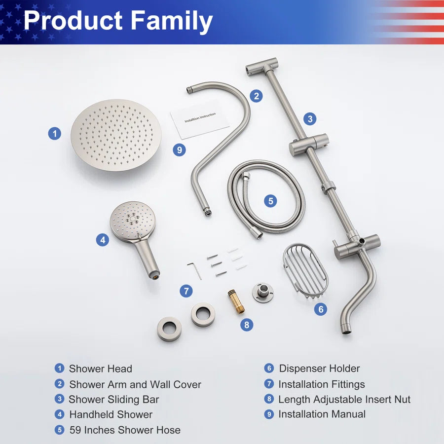 Shower system with Rain Shower Head Handheld Shower and Water Spout