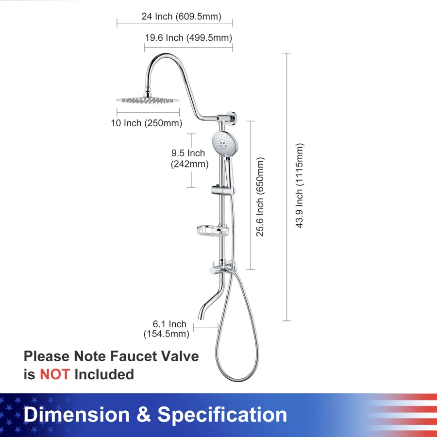 Shower system with Rain Shower Head Handheld Shower and Water Spout