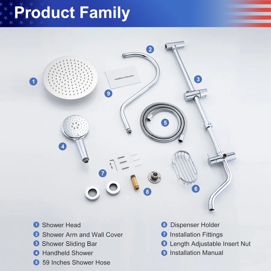 Shower system with Rain Shower Head Handheld Shower and Water Spout