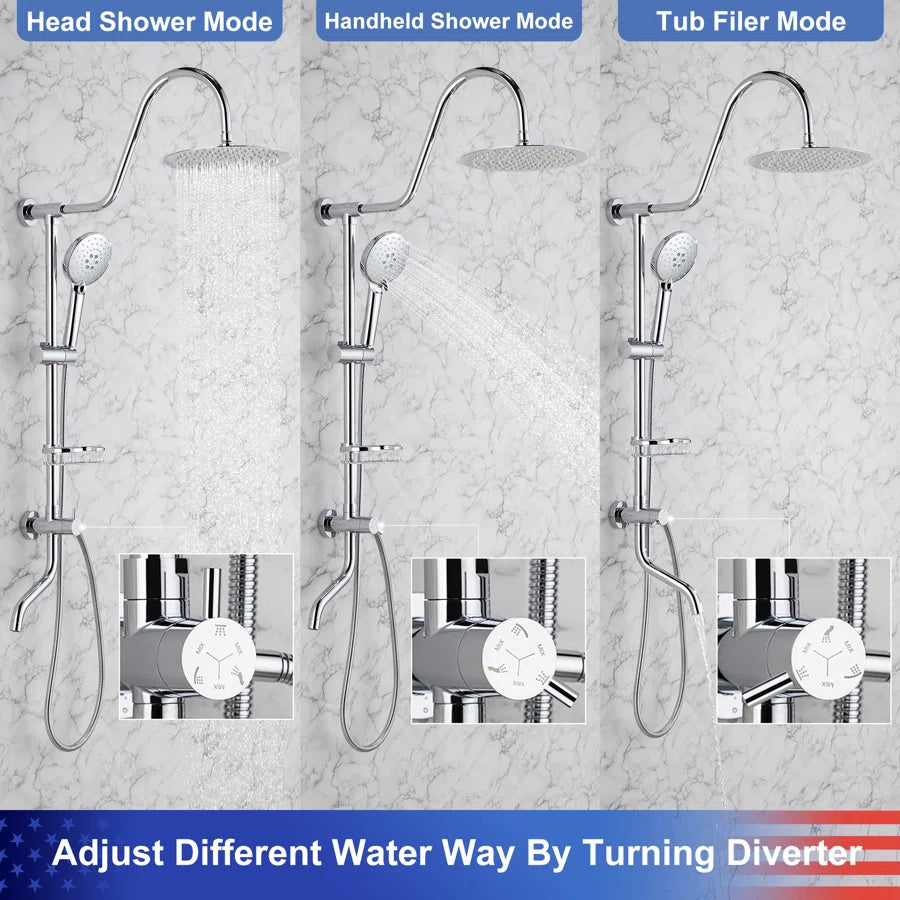 Shower system with Rain Shower Head Handheld Shower and Water Spout