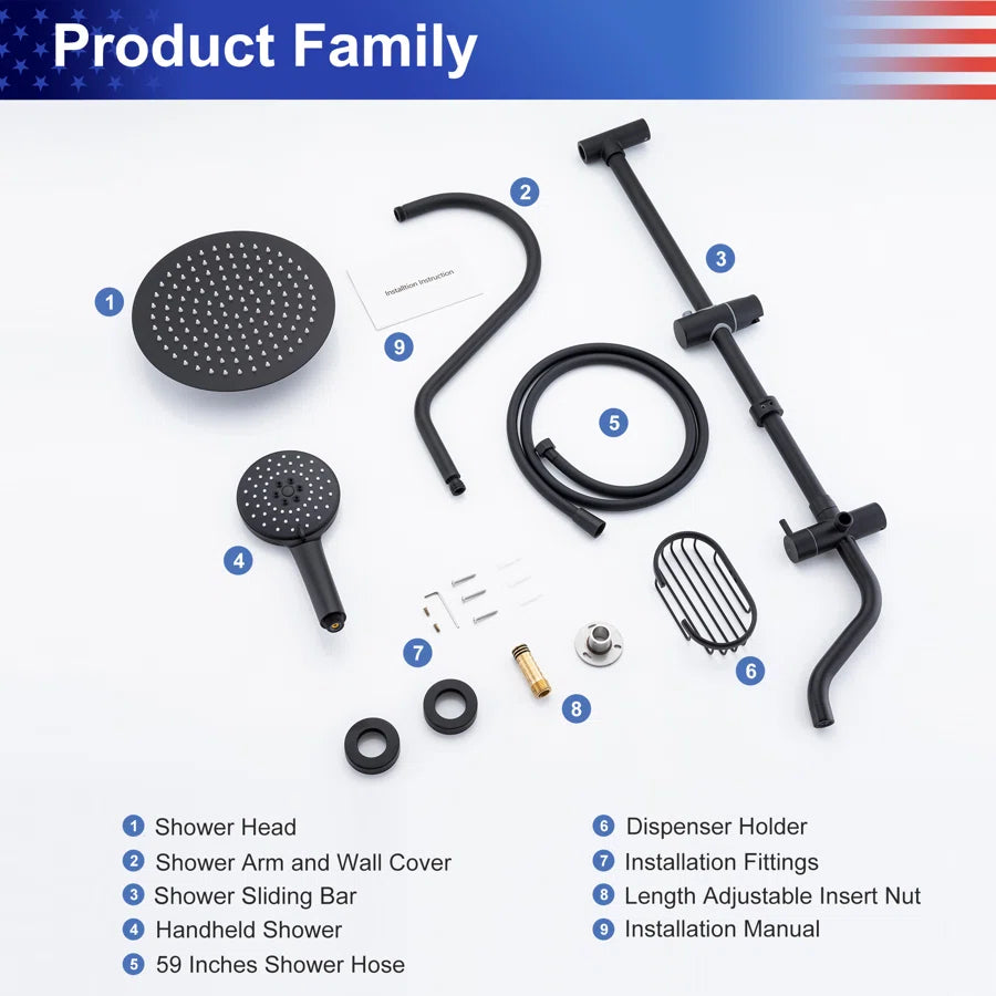 Shower system with Rain Shower Head Handheld Shower and Water Spout