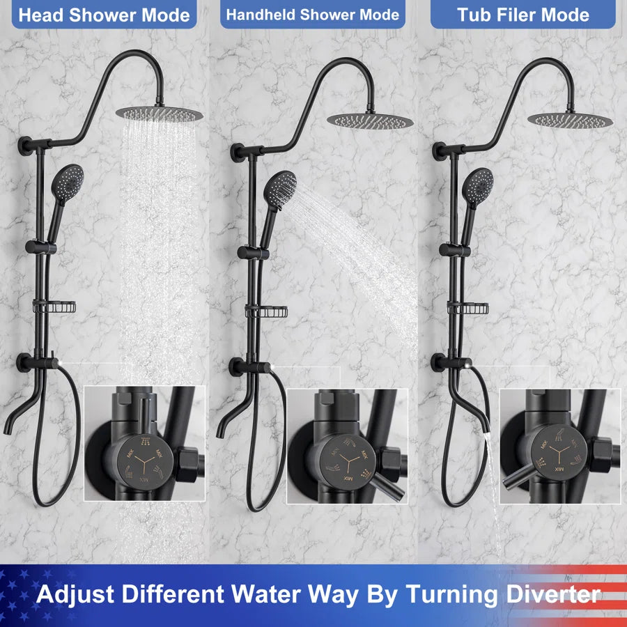 Shower system with Rain Shower Head Handheld Shower and Water Spout