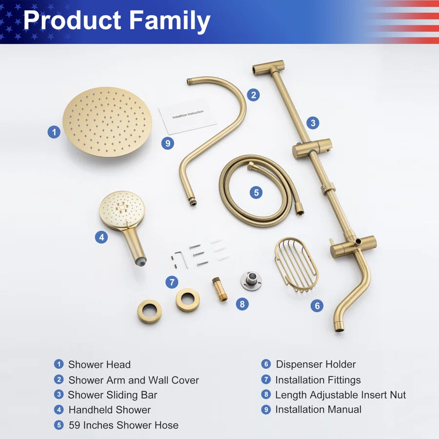 Shower system with Rain Shower Head Handheld Shower and Water Spout