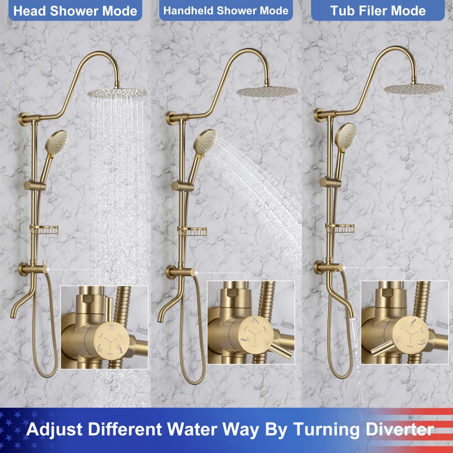 Shower system with Rain Shower Head Handheld Shower and Water Spout