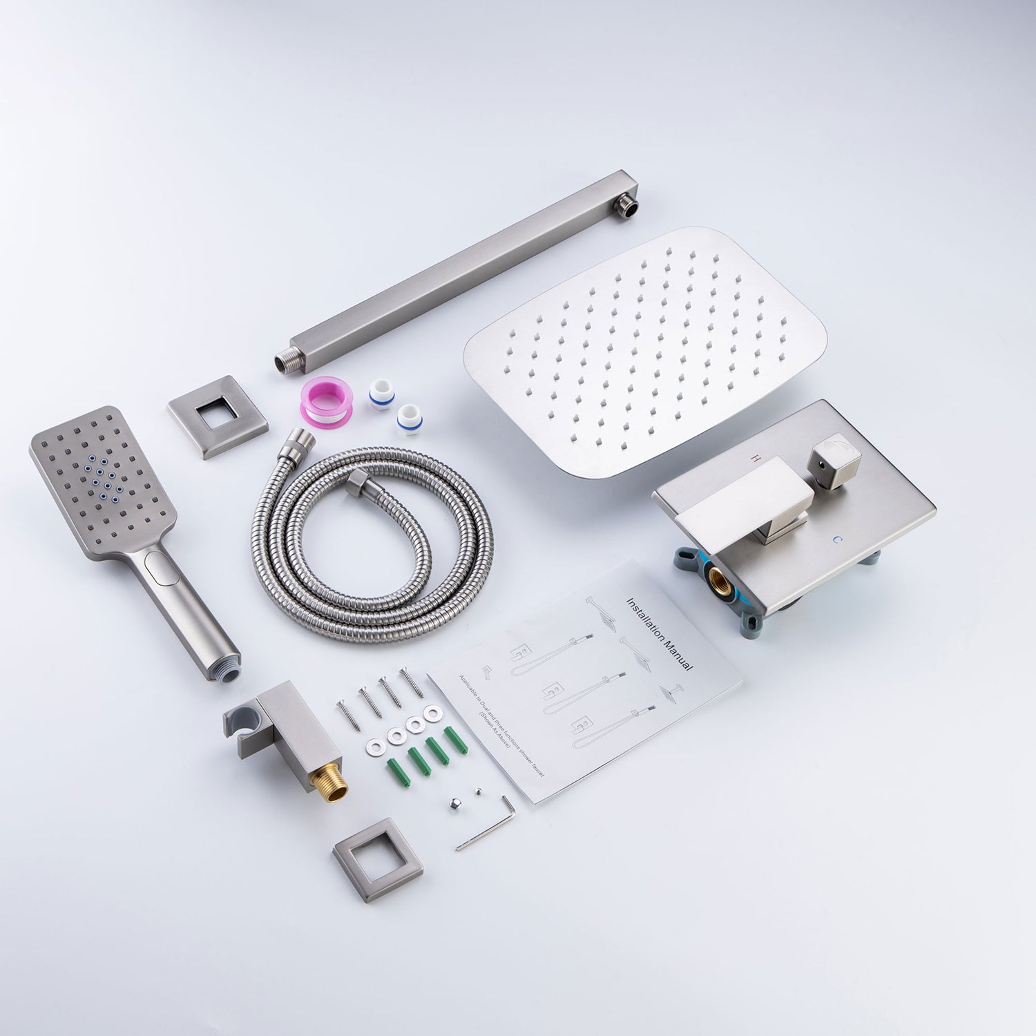 12" Shower Head 2-way Wall-Mount Square Shower Faucet with Rough in-Valve